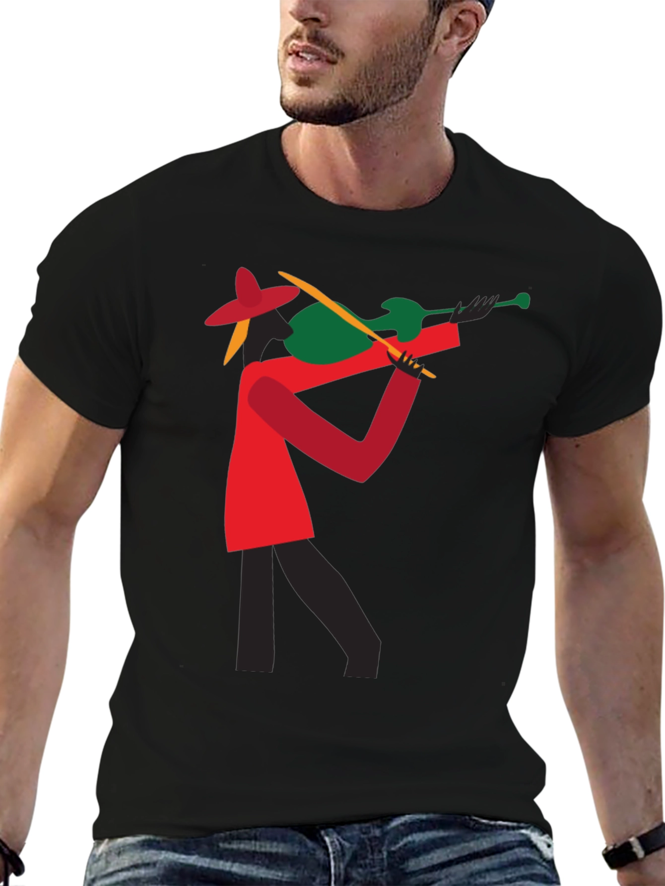 Abstract Violinist Graphic Tee - Cool Black T-Shirt
