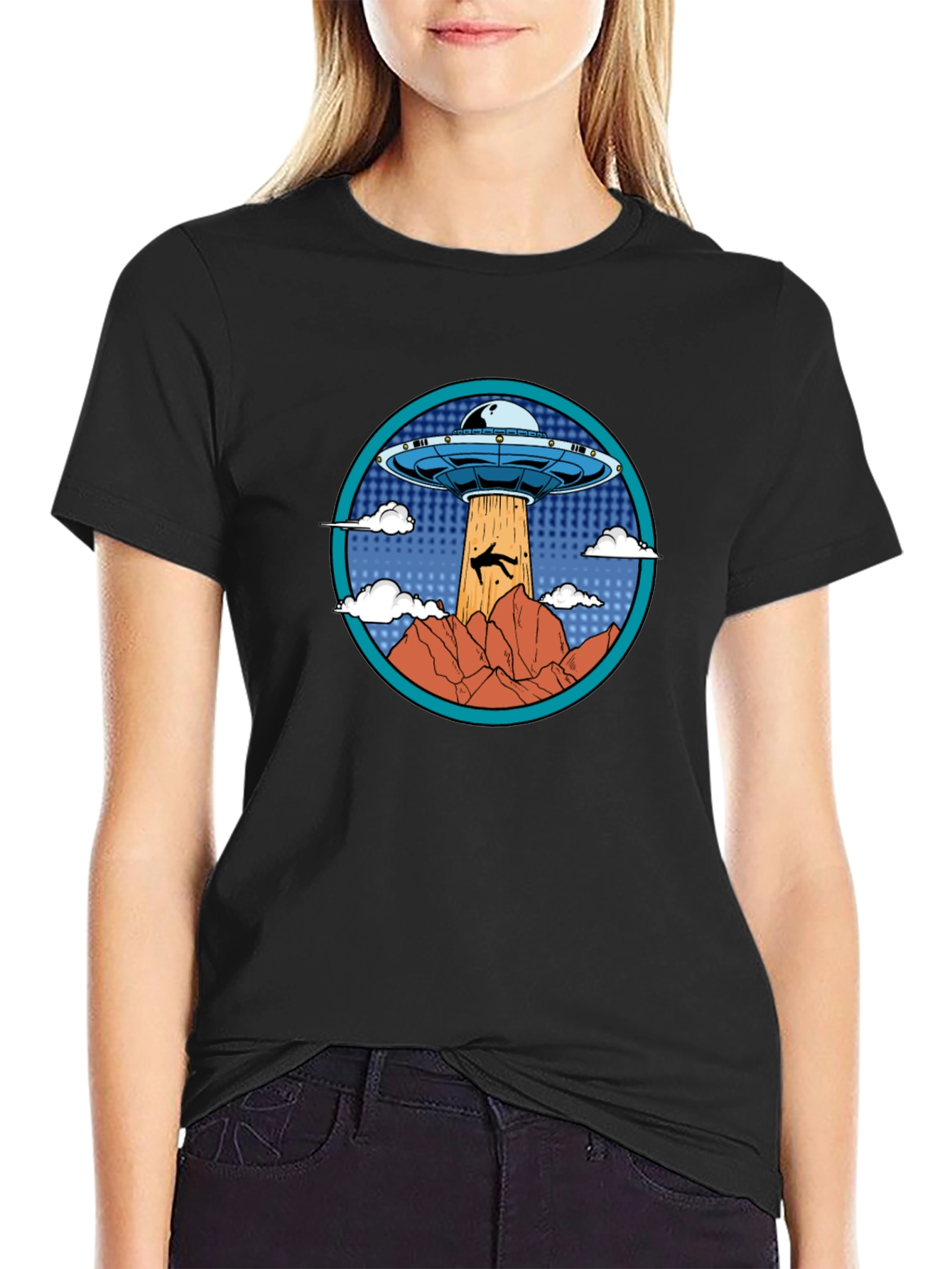 UFO Abduction Graphic T-Shirt - Black Cotton Tee