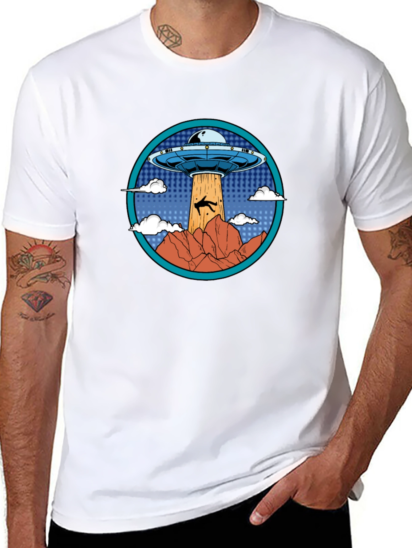UFO Abduction Graphic T-Shirt - Black Cotton Tee