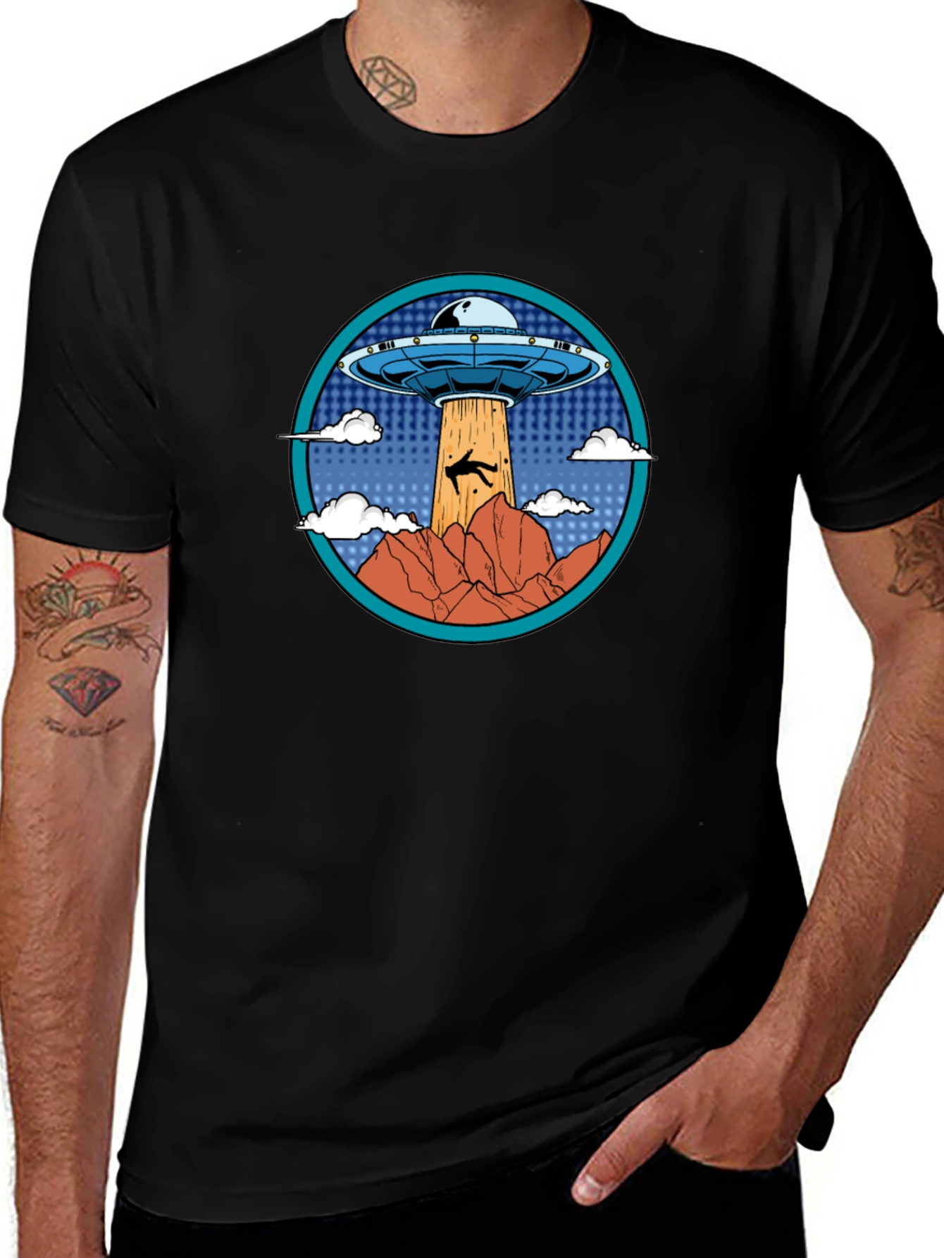 UFO Abduction Graphic T-Shirt - Black Cotton Tee