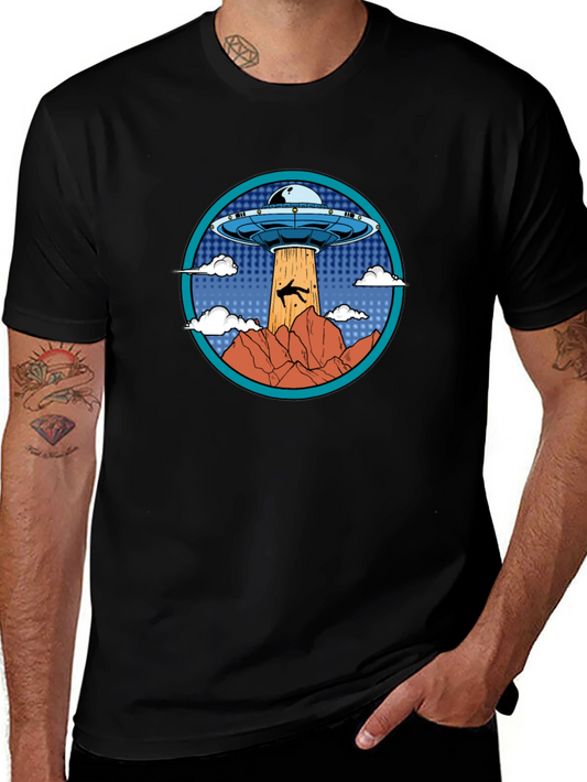UFO Abduction Graphic T-Shirt - Black Cotton Tee