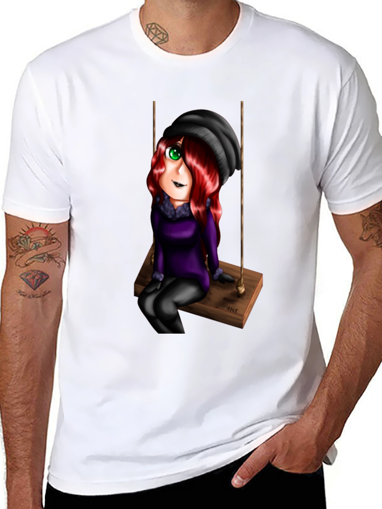 Cartoon Girl on Swing Graphic T-Shirt
