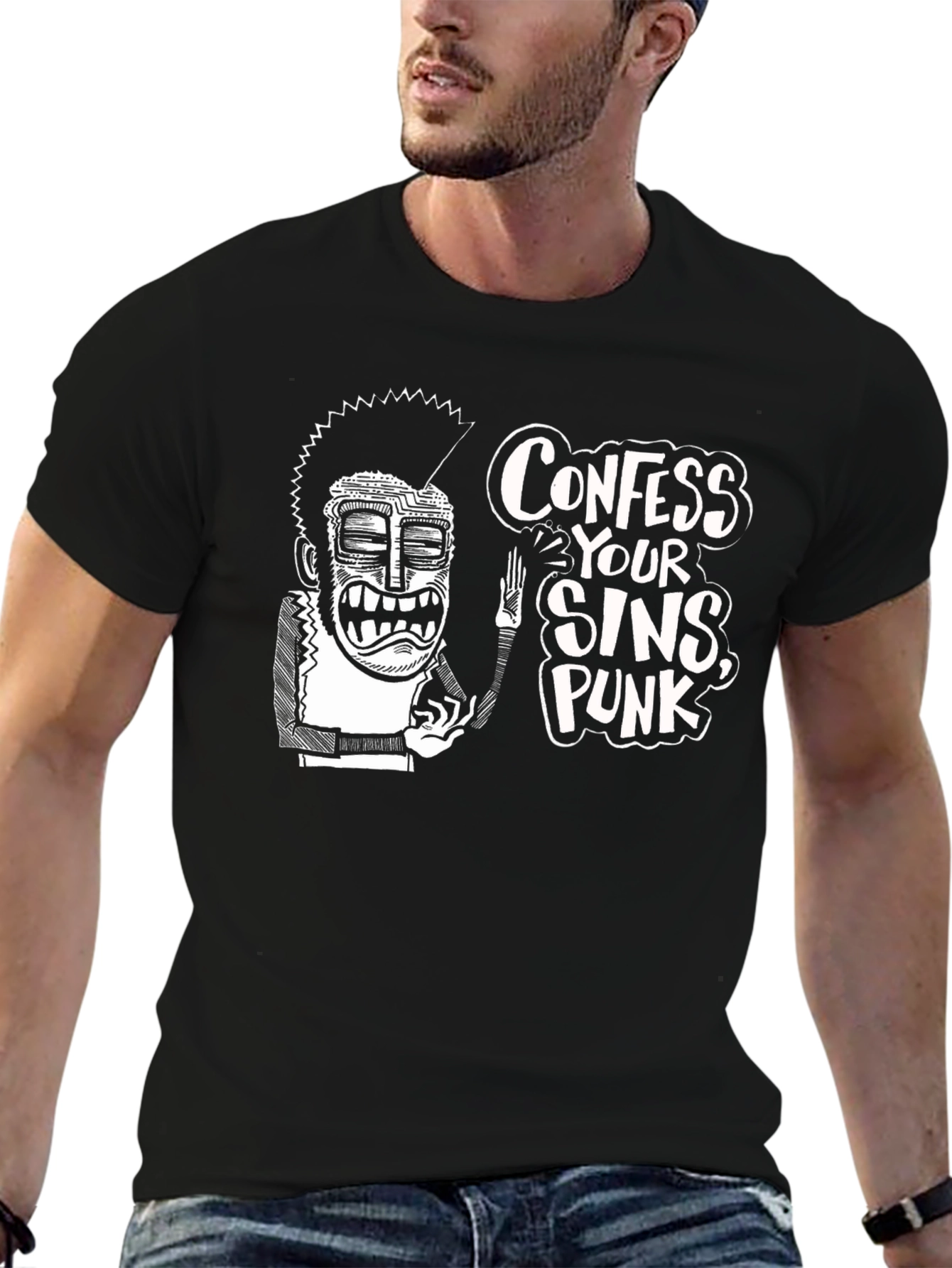 Confess Your Sins Punk Graphic T-Shirt