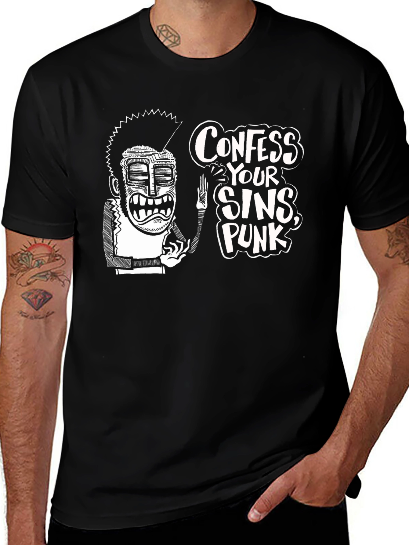 Confess Your Sins Punk Graphic T-Shirt