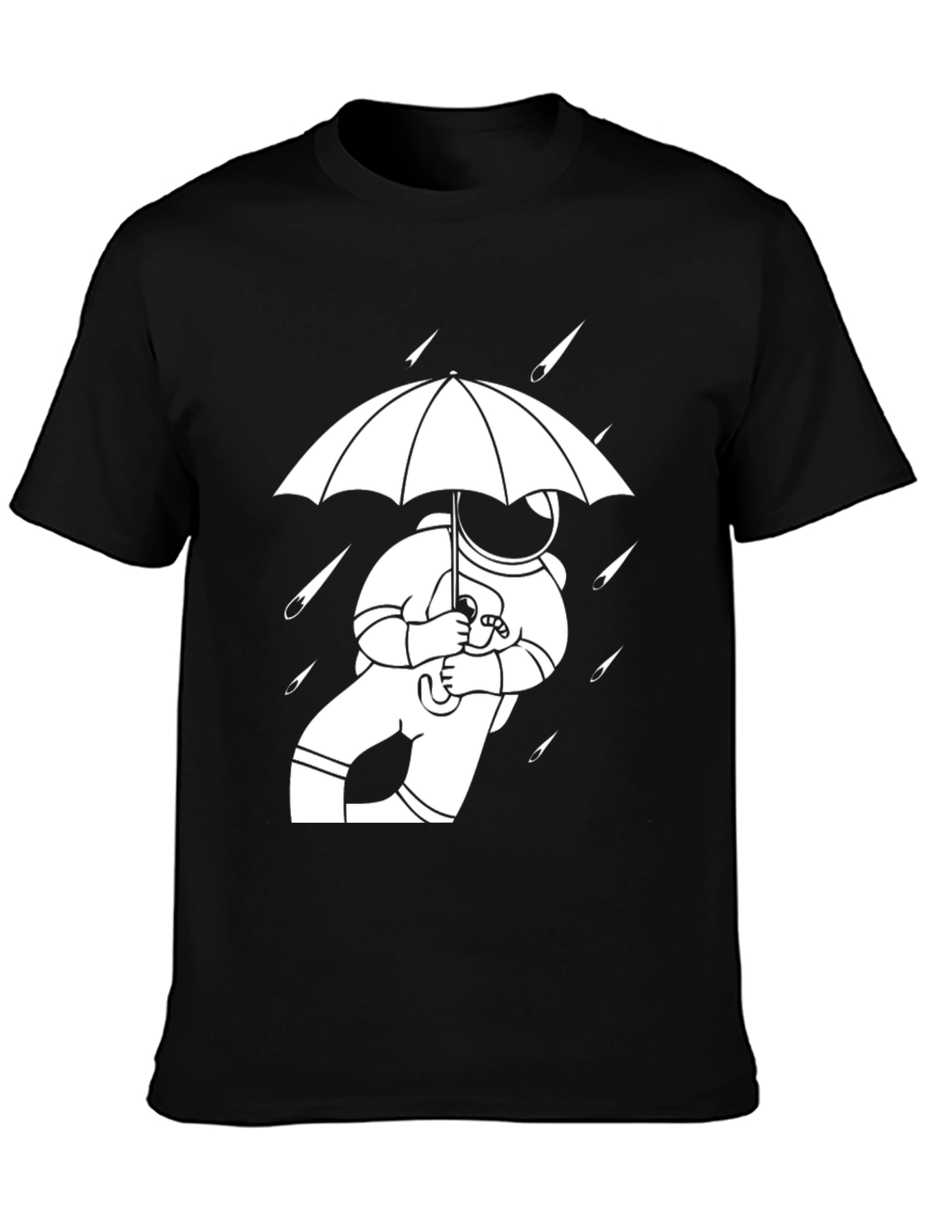 Astronaut Umbrella Black T-Shirt