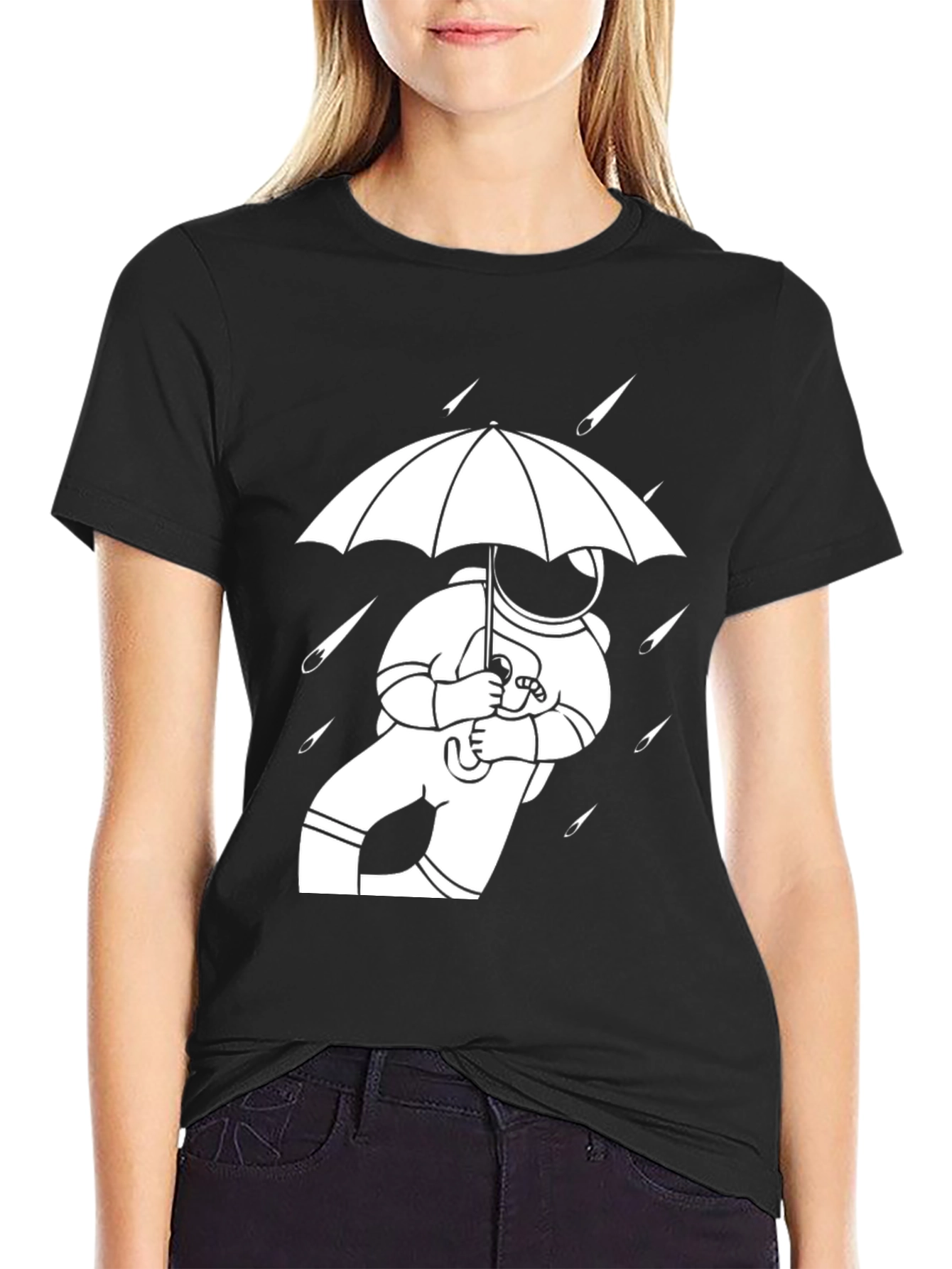 Astronaut Umbrella Black T-Shirt