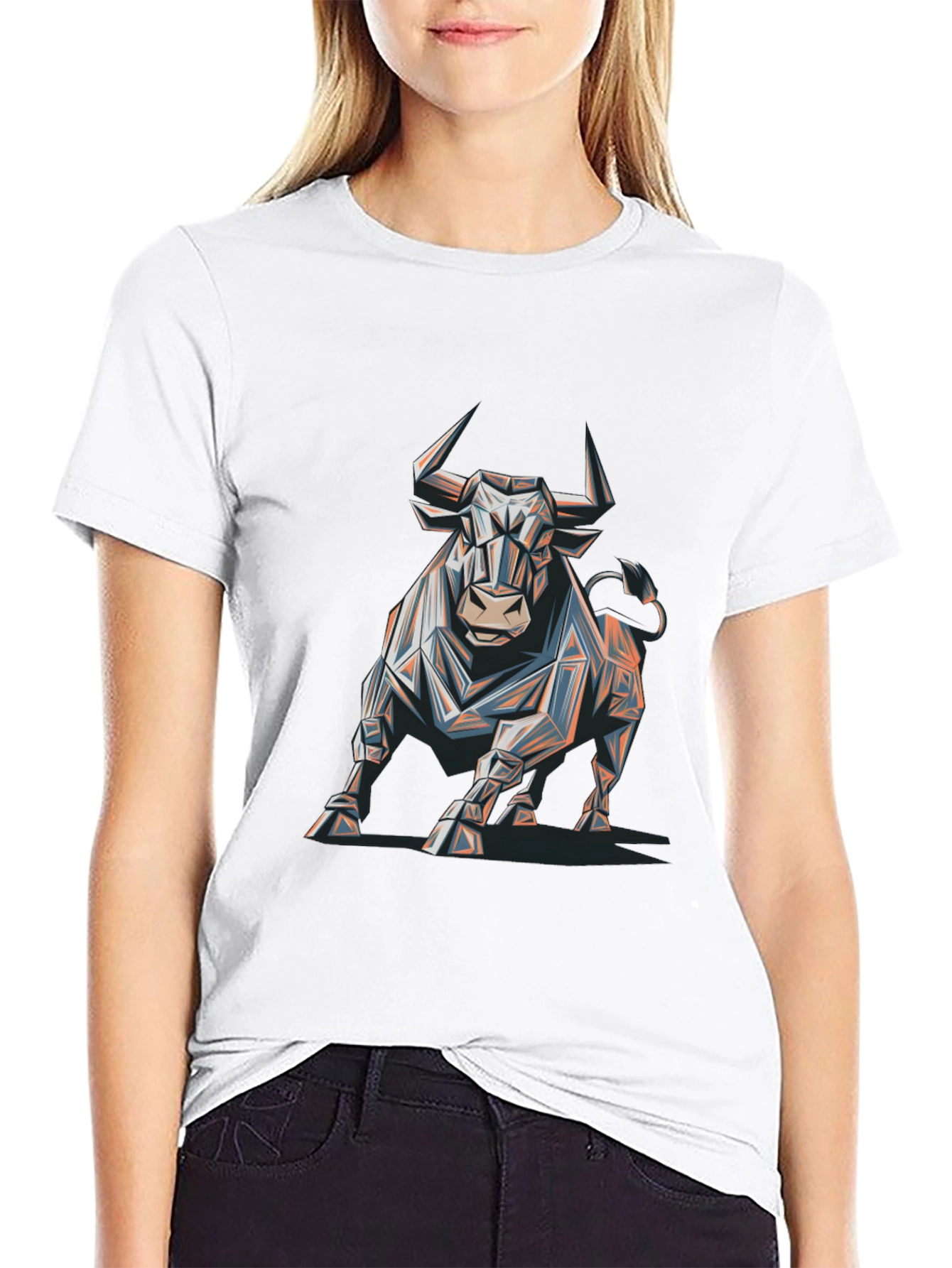 Geometric Bull Graphic Tee - Modern Mens T-Shirt