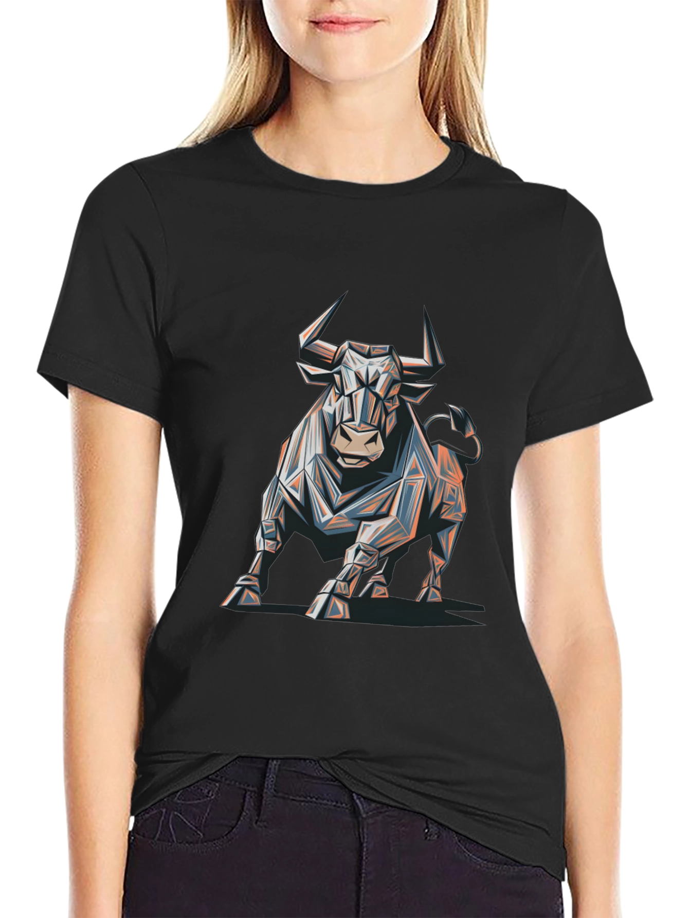 Geometric Bull Graphic Tee - Modern Mens T-Shirt