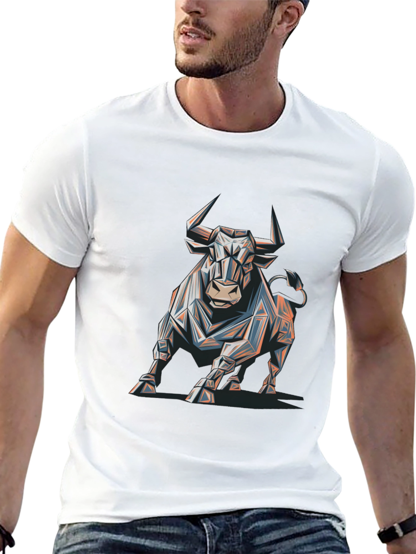 Geometric Bull Graphic Tee - Modern Mens T-Shirt