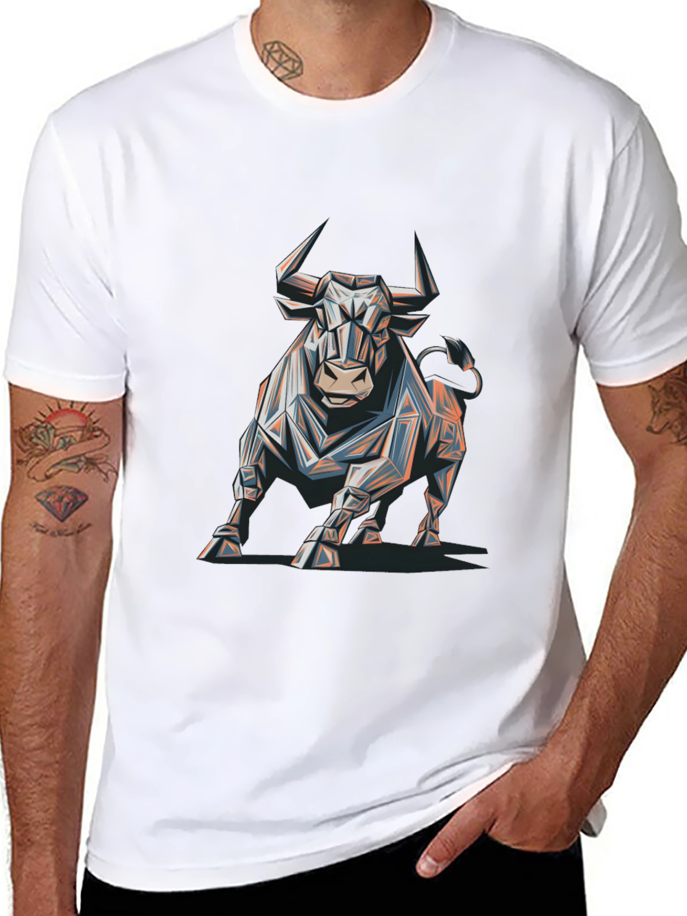 Geometric Bull Graphic Tee - Modern Mens T-Shirt