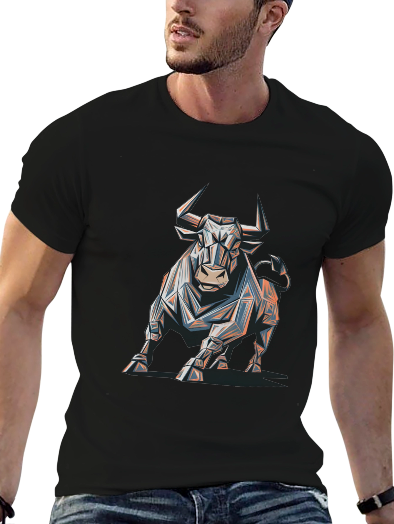 Geometric Bull Graphic Tee - Modern Mens T-Shirt
