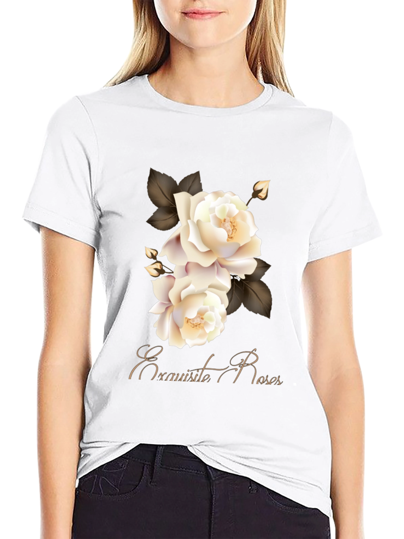Exquisite Roses Graphic Black T-Shirt