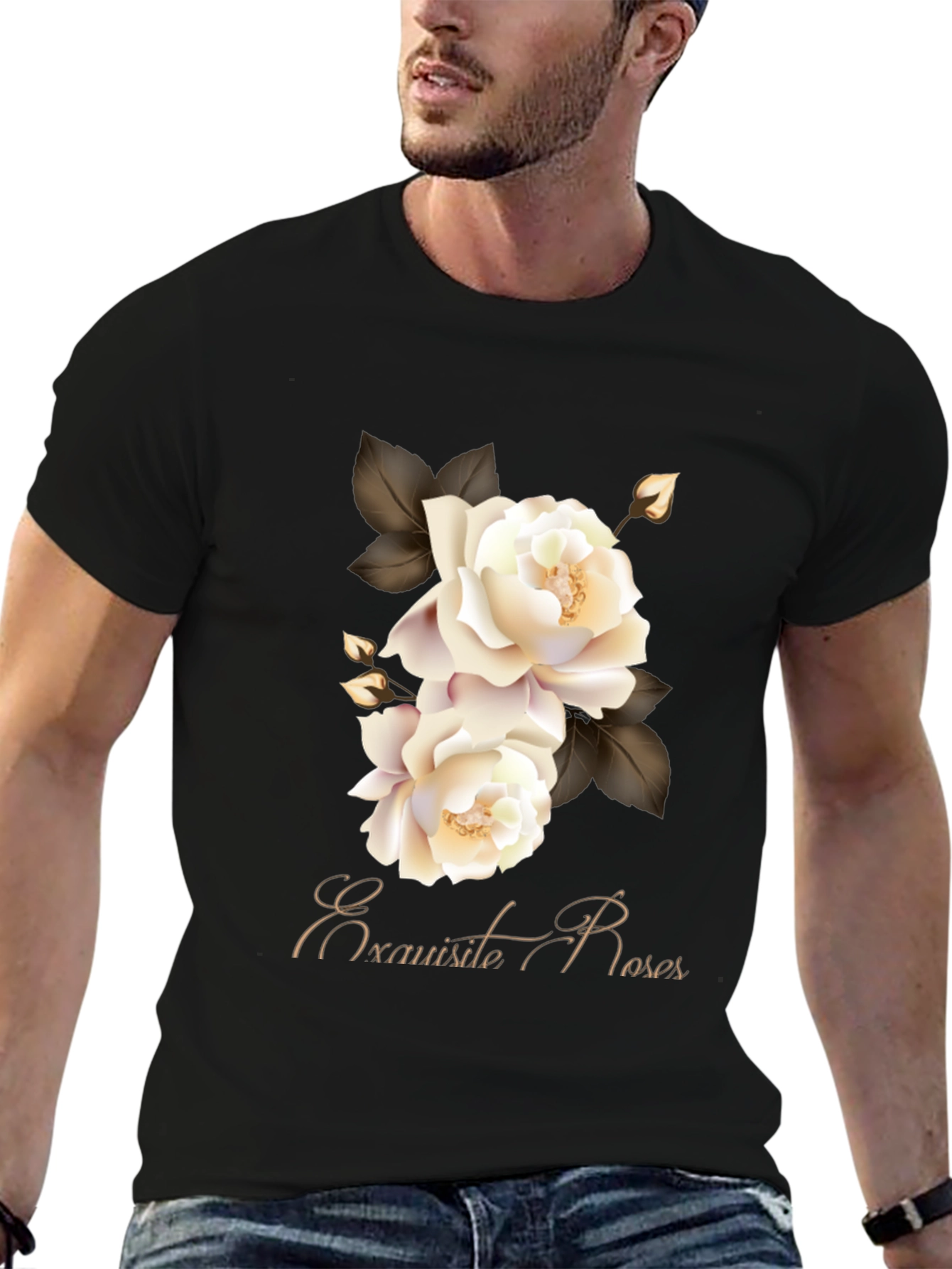 Exquisite Roses Graphic Black T-Shirt