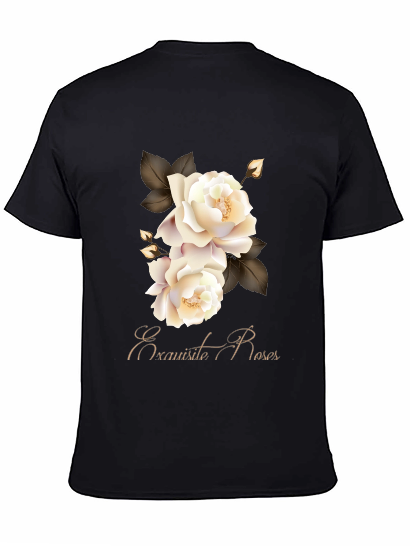 Exquisite Roses Graphic Black T-Shirt