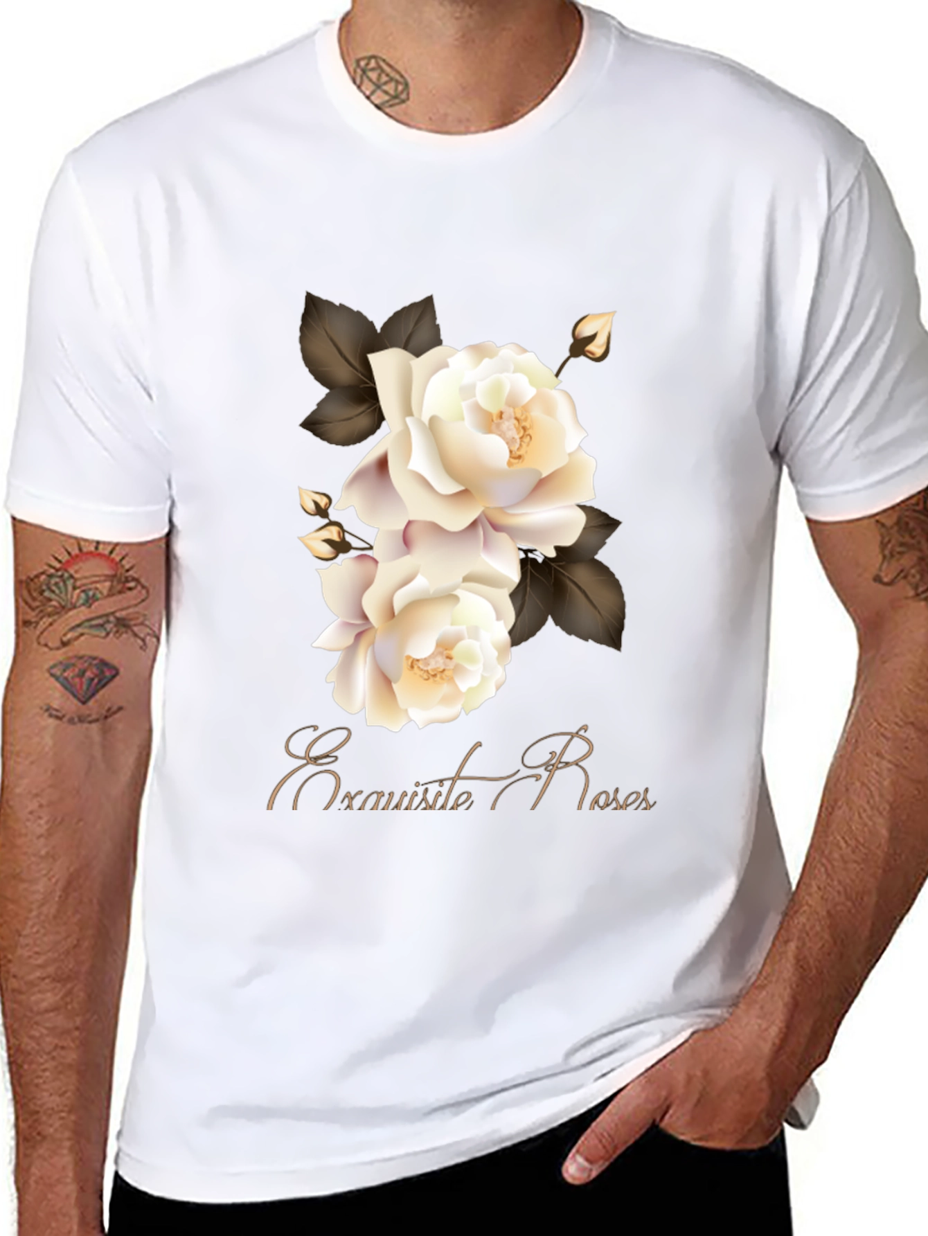 Exquisite Roses Graphic Black T-Shirt