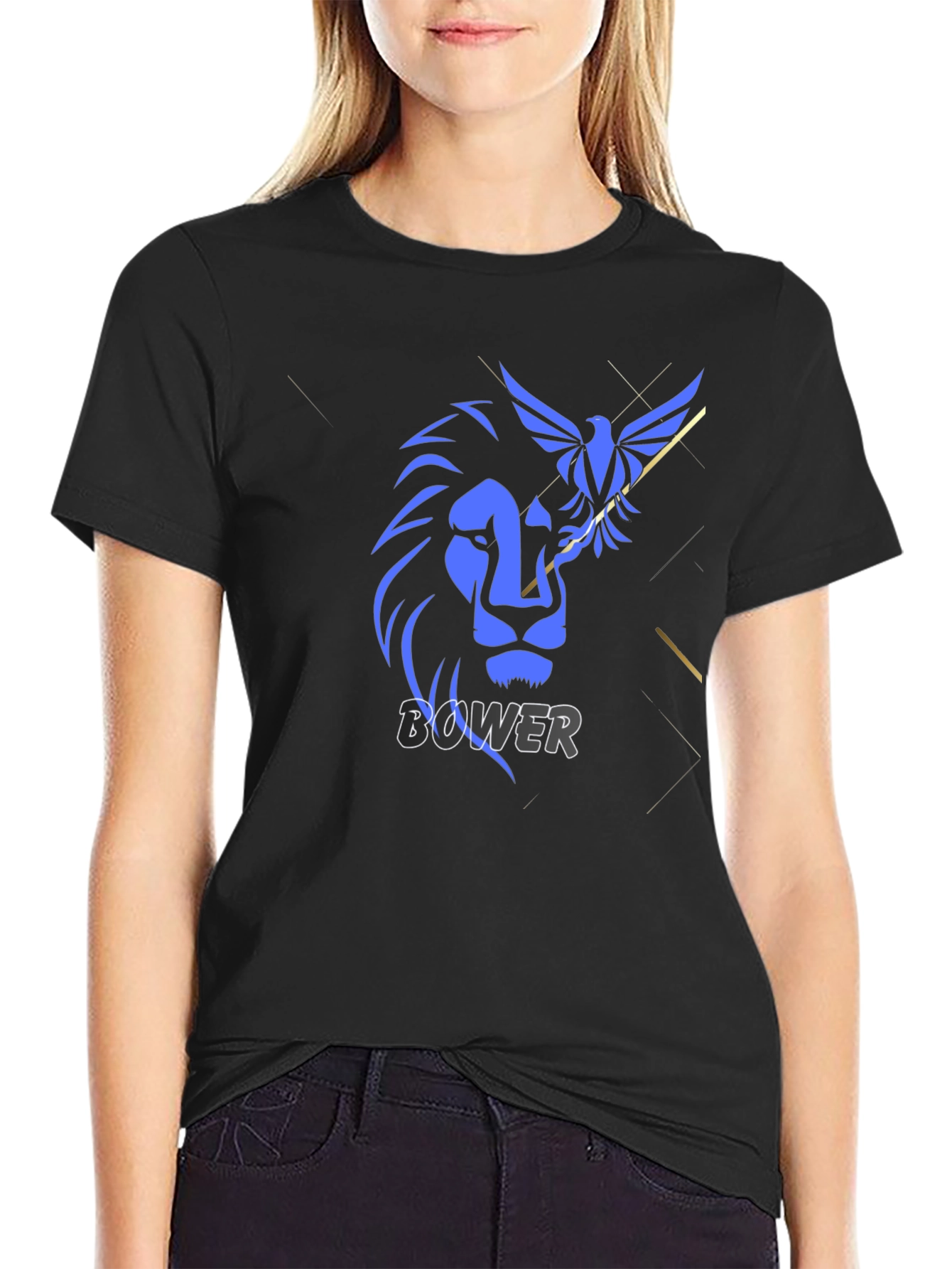 Lion and Bird Graphic Print Black T-Shirt
