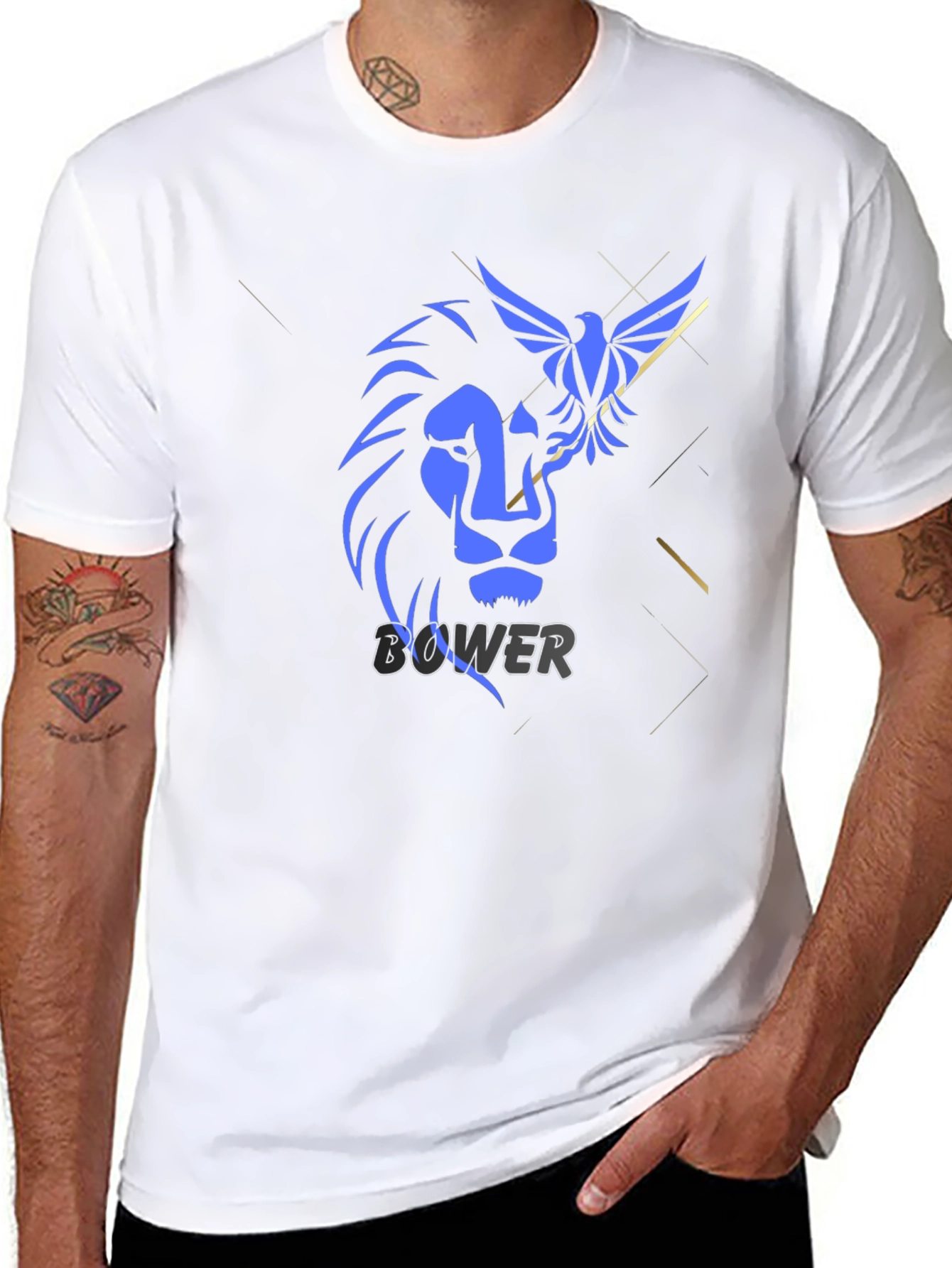 Lion and Bird Graphic Print Black T-Shirt