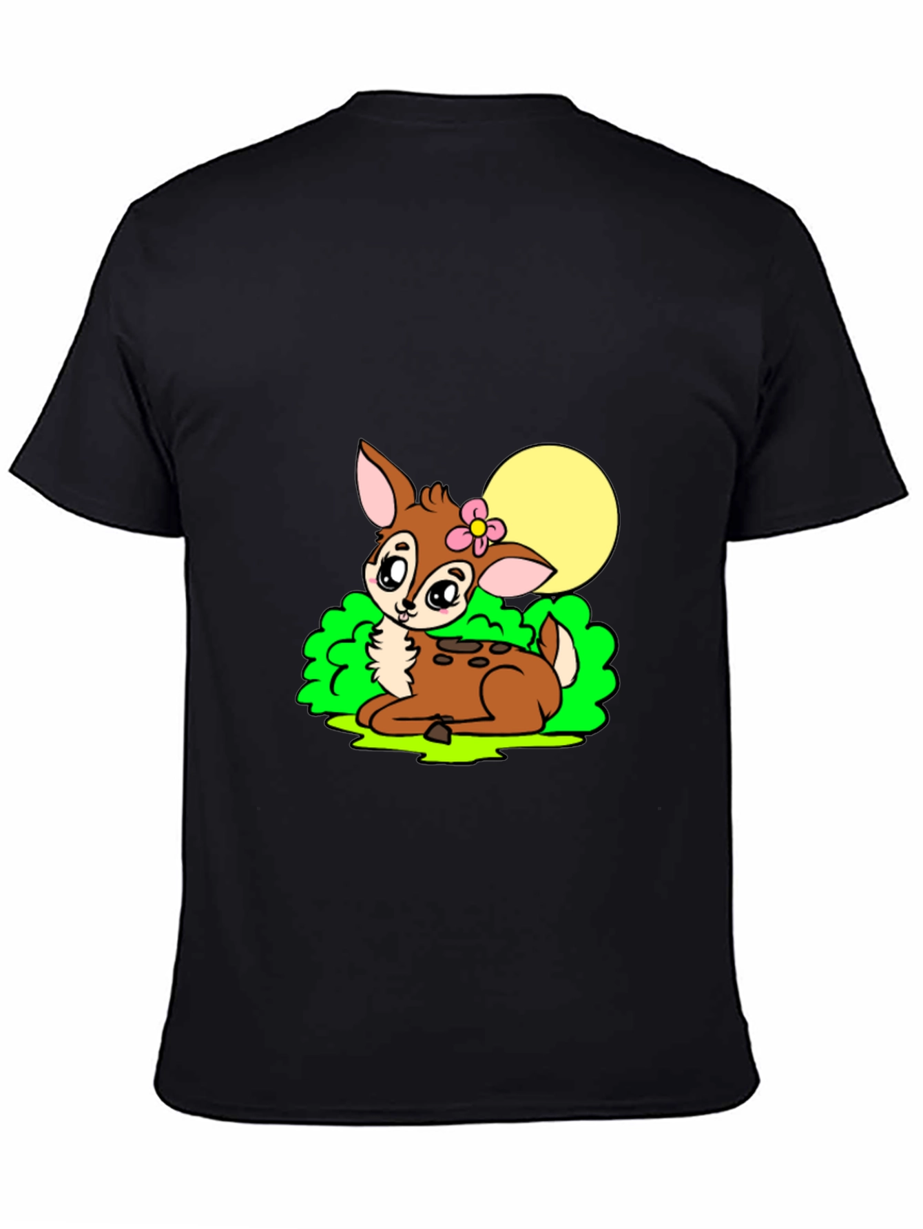 Cute Deer Graphic Tee - Black Cotton Blend Shirt