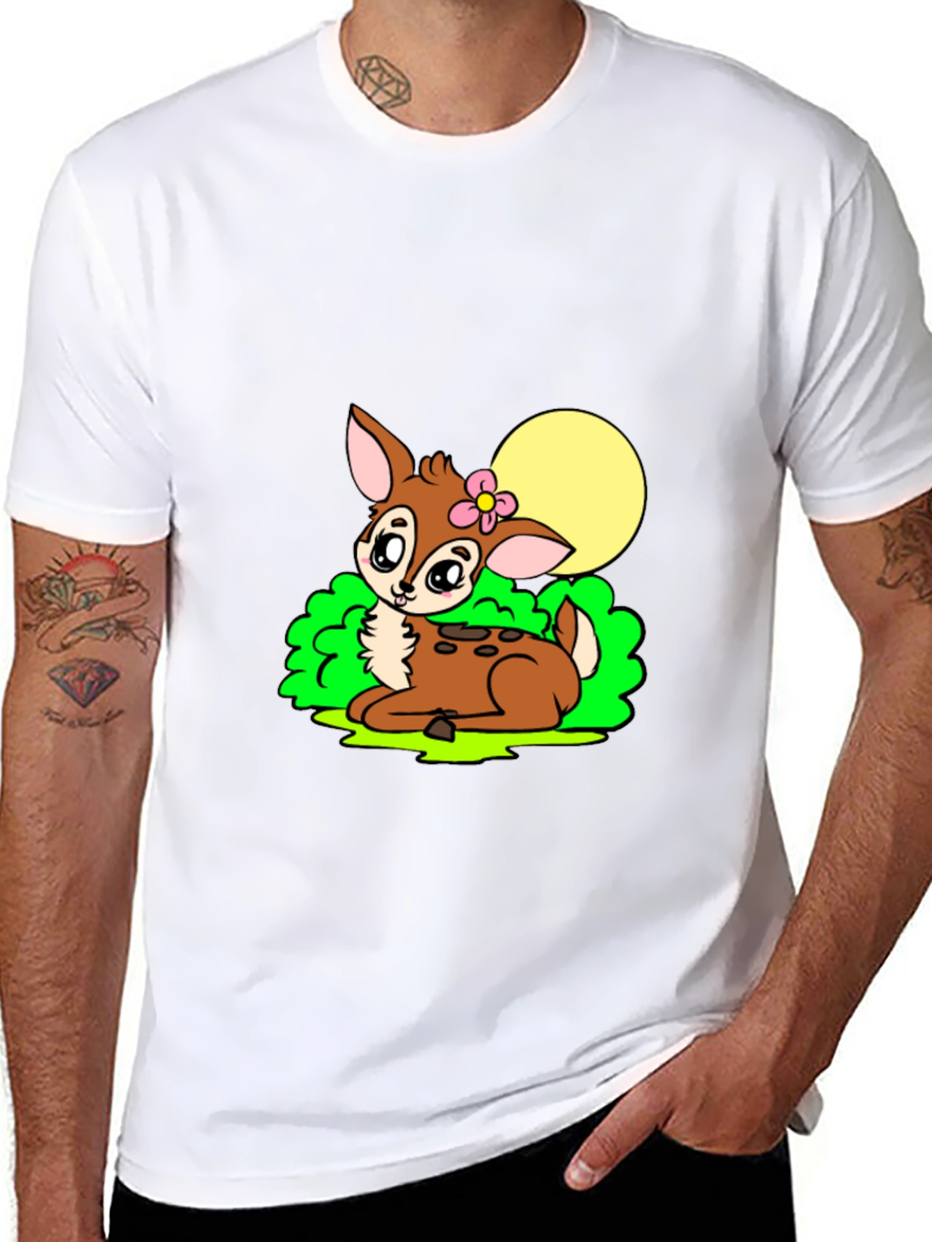 Cute Deer Graphic Tee - Black Cotton Blend Shirt