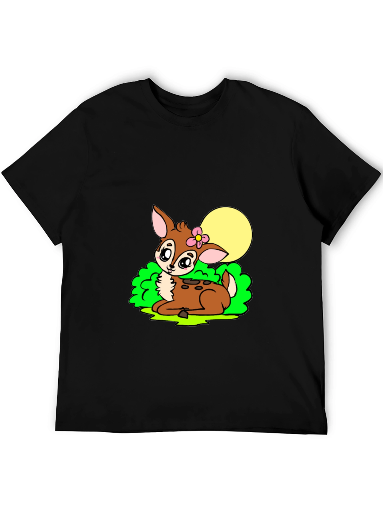 Cute Deer Graphic Tee - Black Cotton Blend Shirt