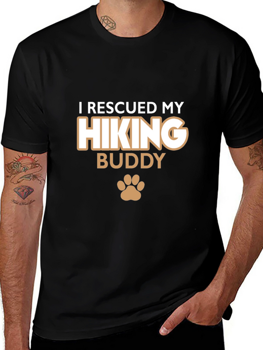 “I Rescued My Hiking Buddy” Black T-Shirt – Cute Paw Print Graphic