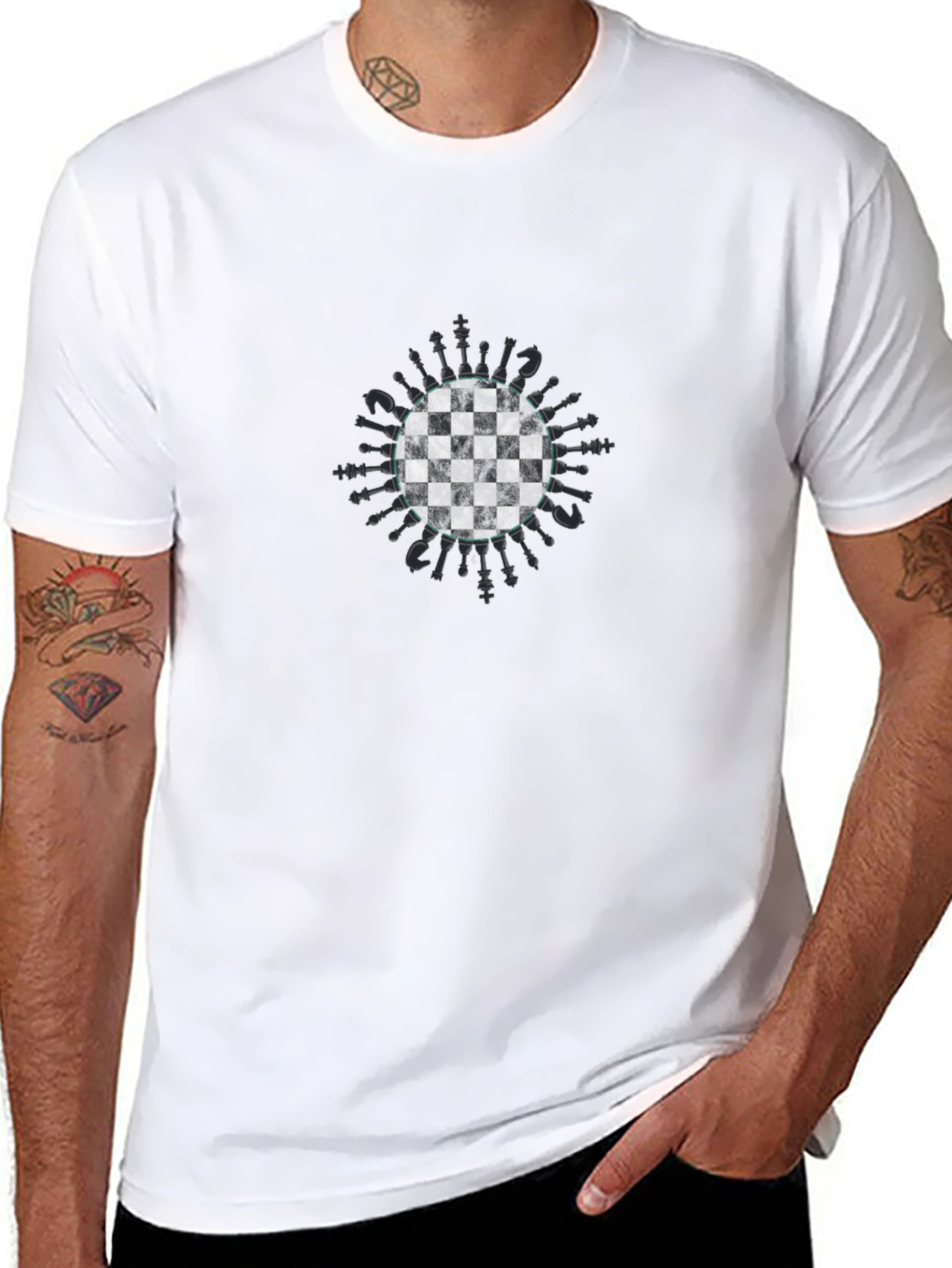 Chessboard & Pieces Graphic Tee - Unique Design!