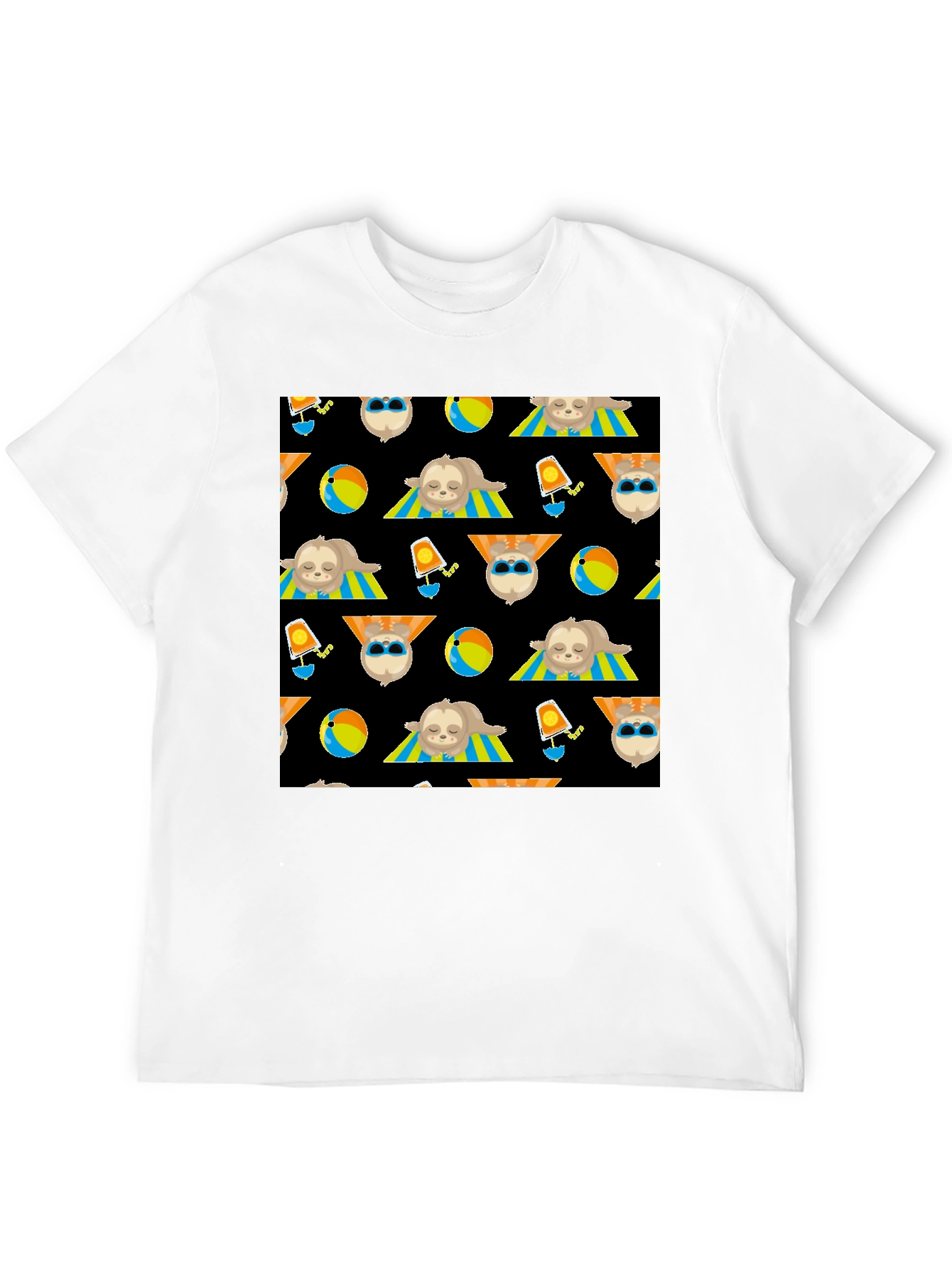 Summer Sloth Pattern Black T-Shirt
