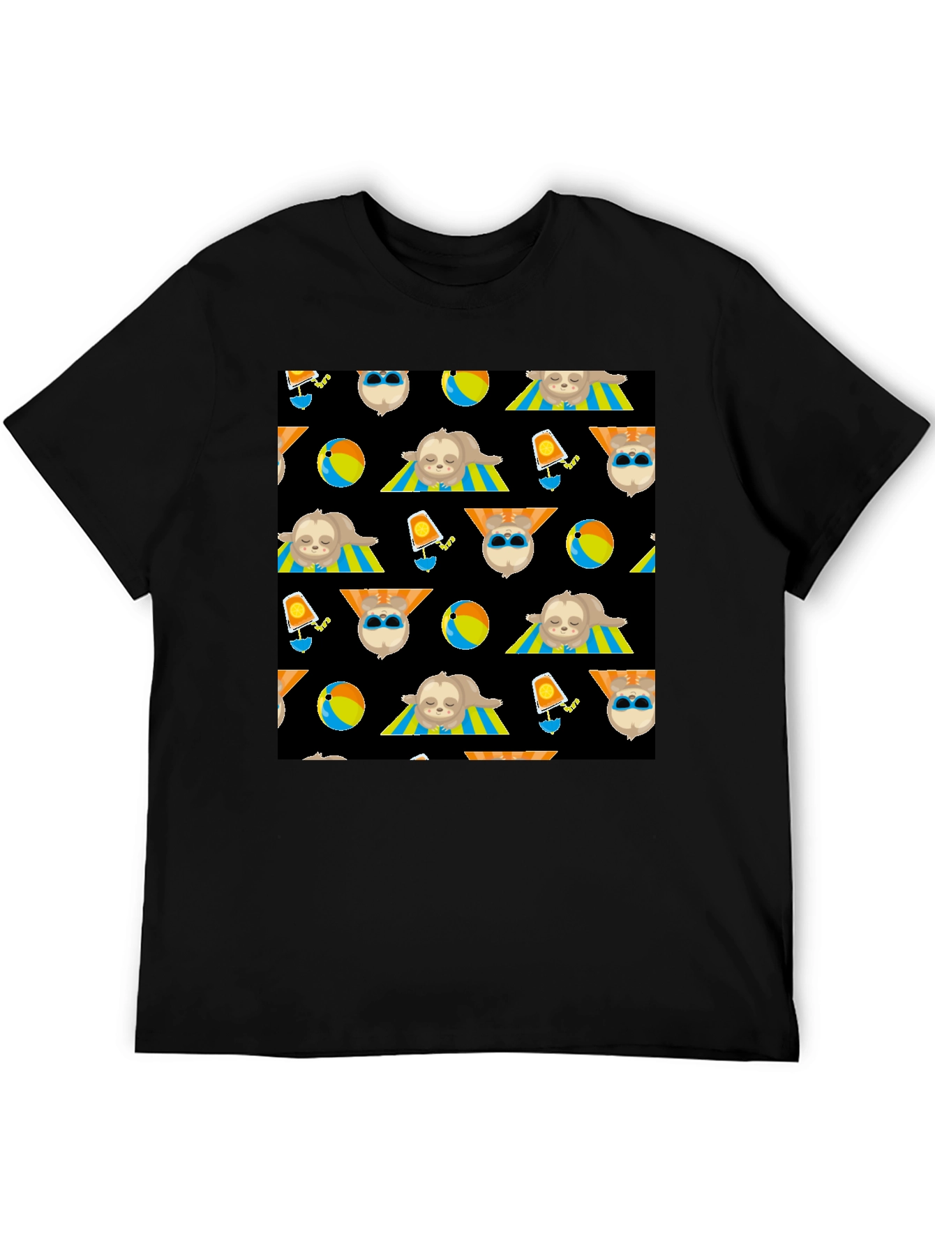 Summer Sloth Pattern Black T-Shirt