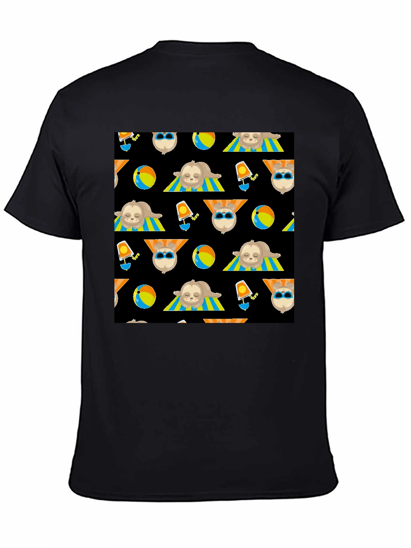 Summer Sloth Pattern Black T-Shirt