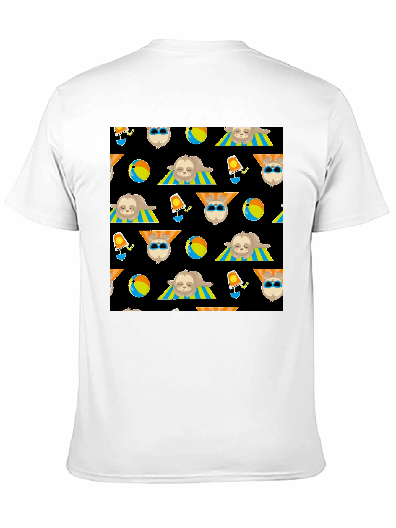 Summer Sloth Pattern Black T-Shirt