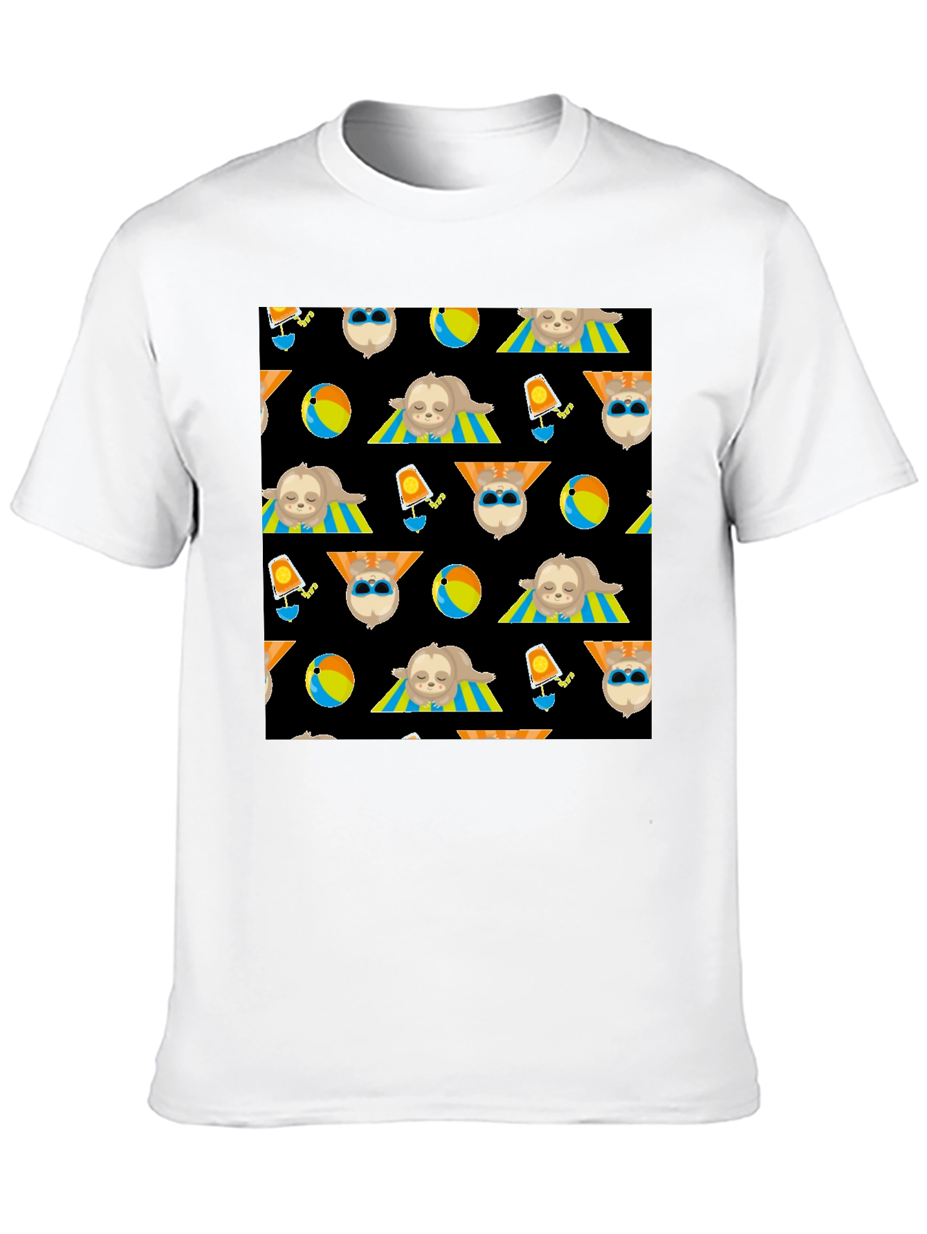 Summer Sloth Pattern Black T-Shirt