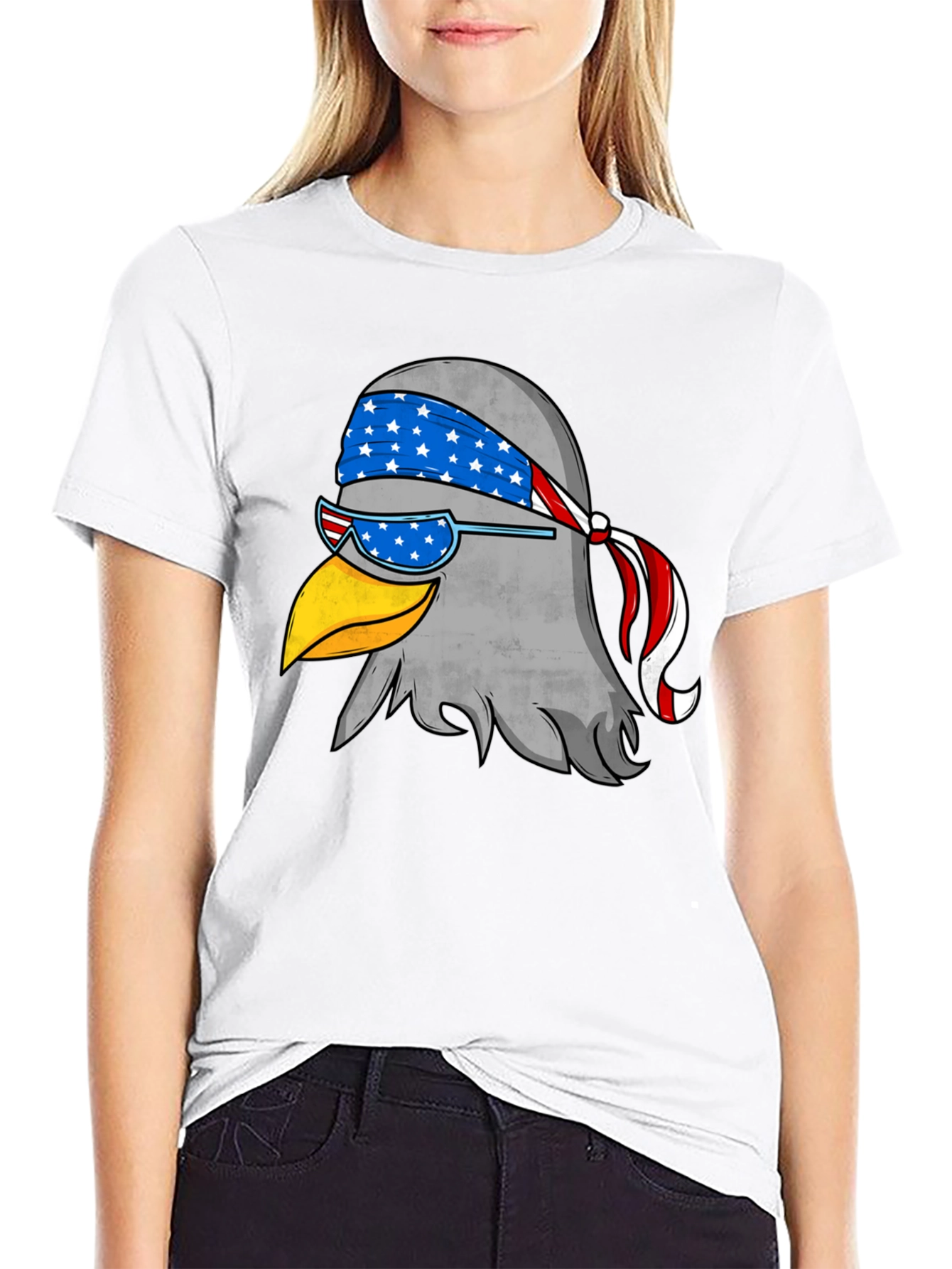 Patriotic Eagle Graphic Tee - Black Cotton T-Shirt