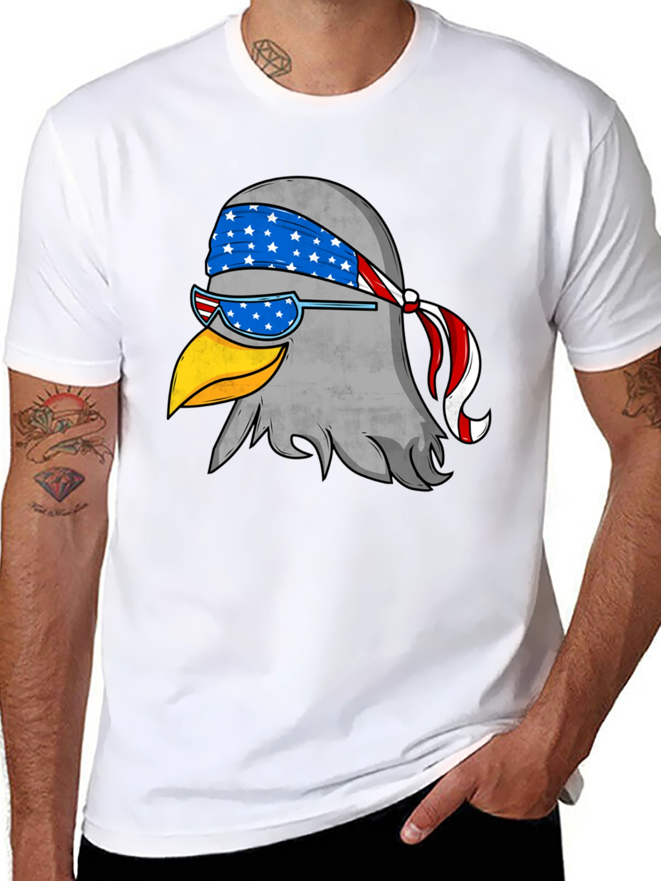Patriotic Eagle Graphic Tee - Black Cotton T-Shirt