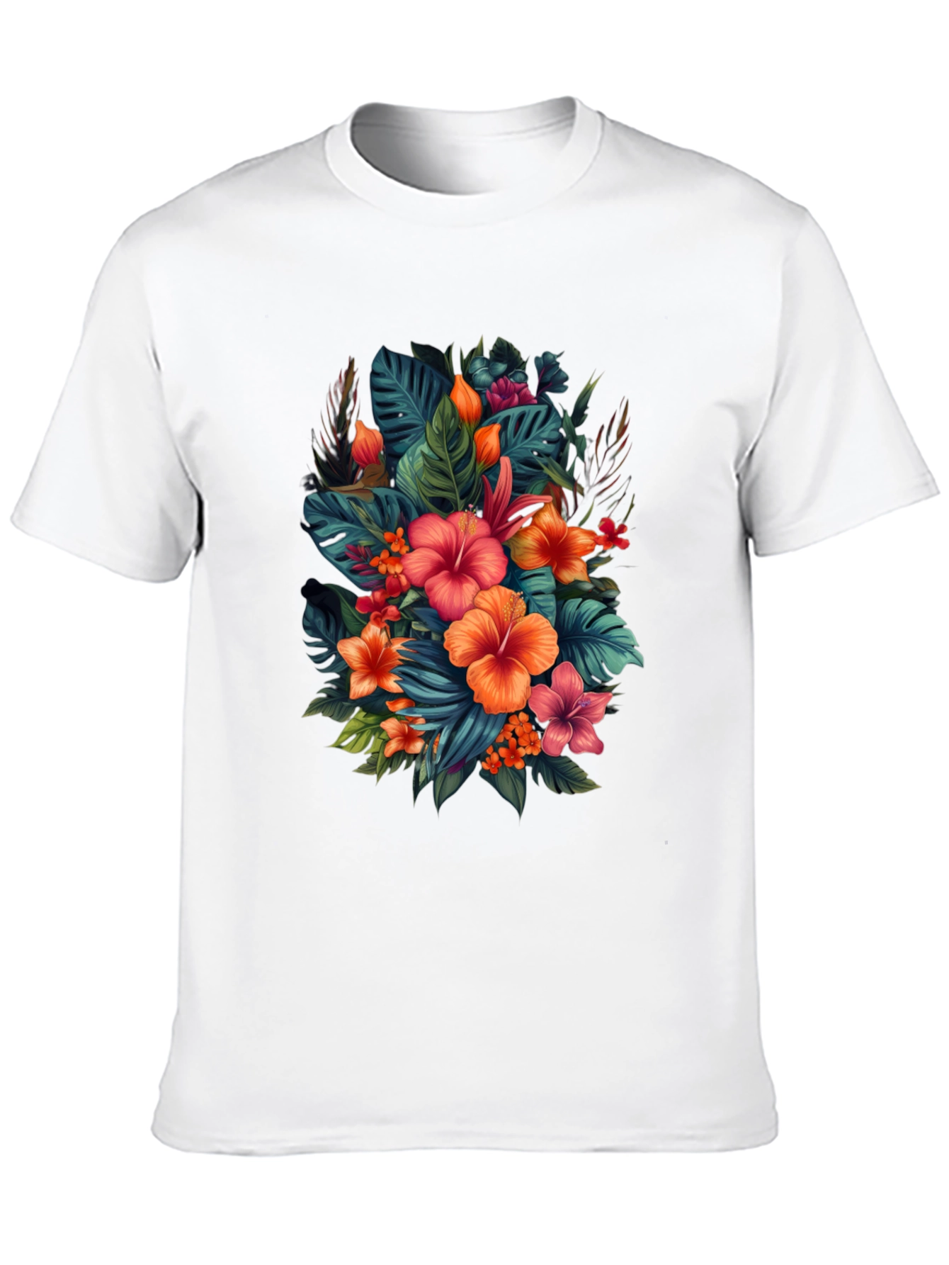 Tropical Floral Print Black T-Shirt