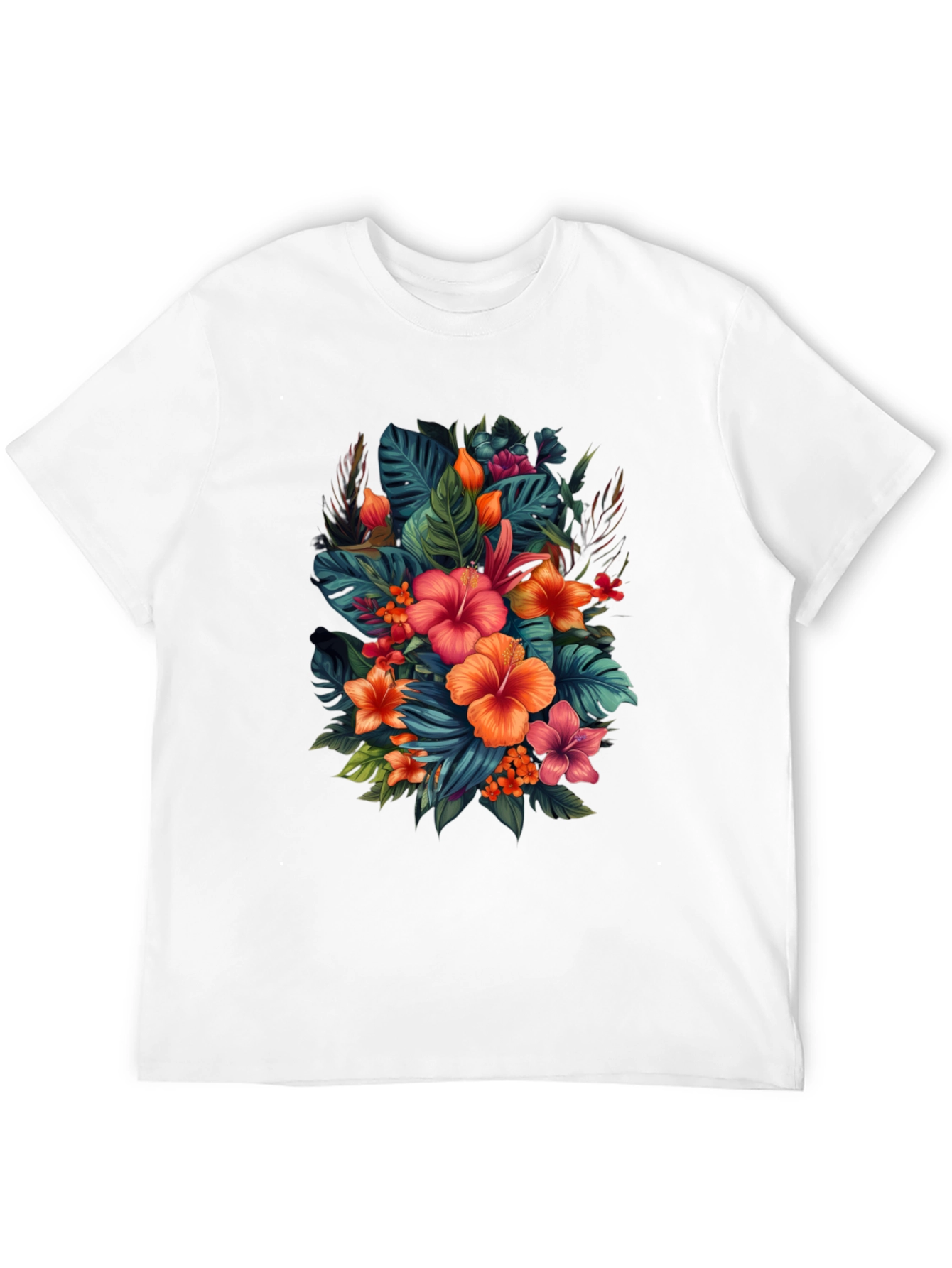 Tropical Floral Print Black T-Shirt