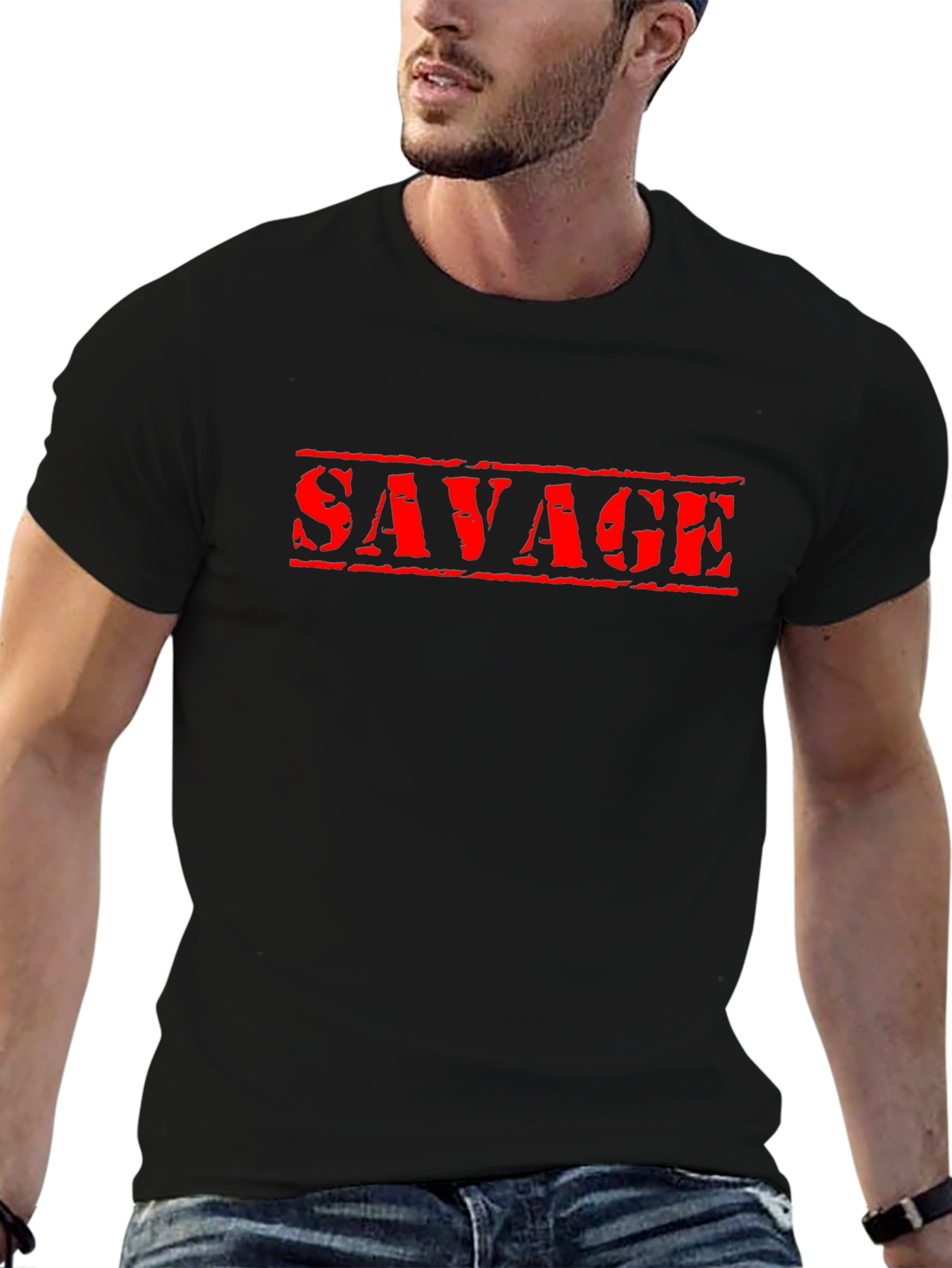 Savage Graphic Tee - Black Cotton Blend T-Shirt