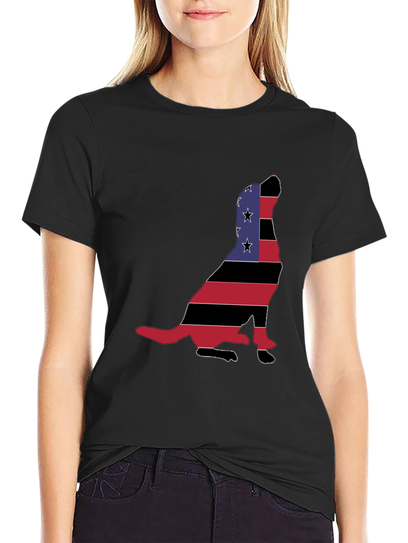 Patriotic Dog Silhouette Mens Black T-Shirt