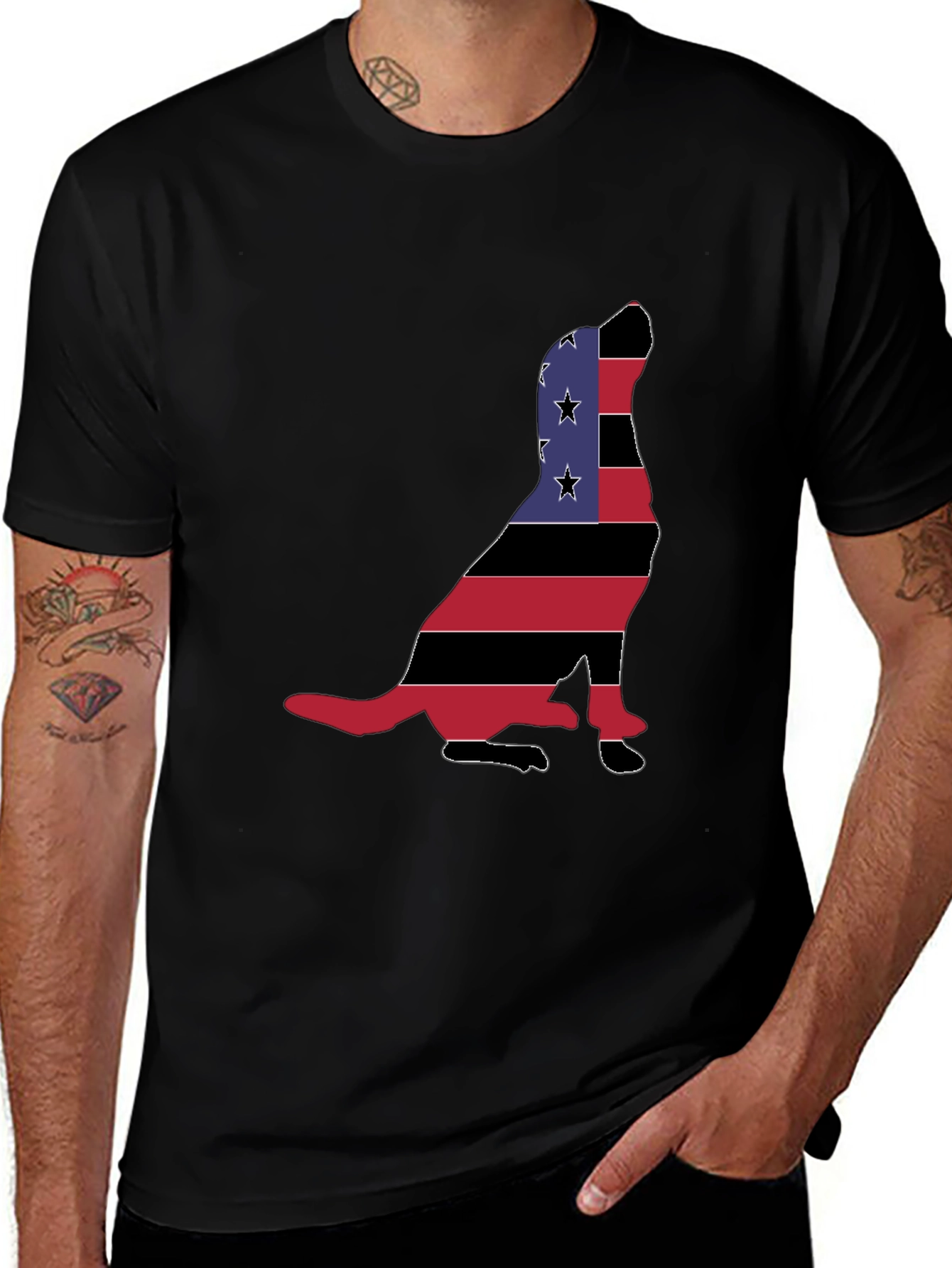 Patriotic Dog Silhouette Mens Black T-Shirt