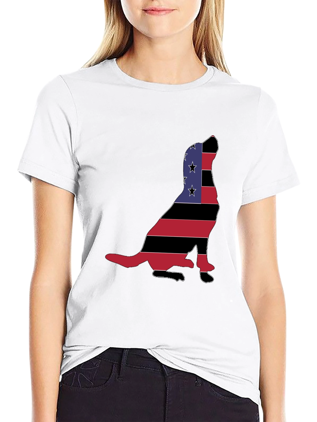 Patriotic Dog Silhouette Mens Black T-Shirt