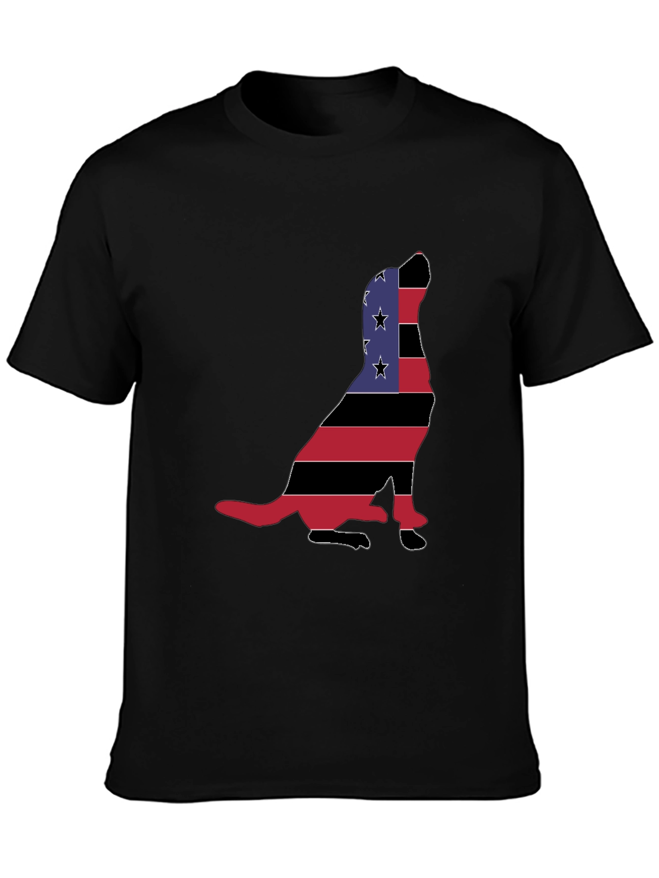 Patriotic Dog Silhouette Mens Black T-Shirt