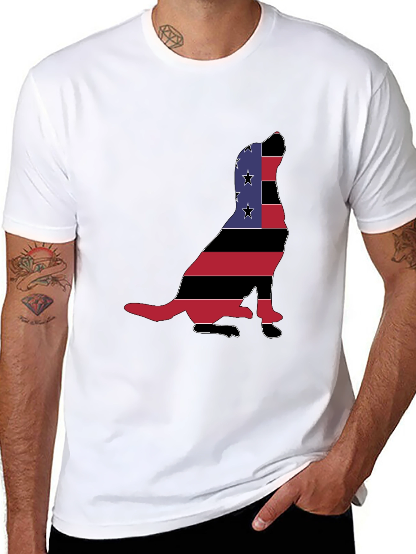 Patriotic Dog Silhouette Mens Black T-Shirt