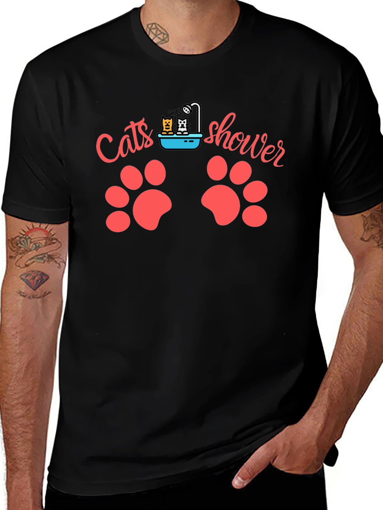 Cats Shower Funny T-Shirt Black