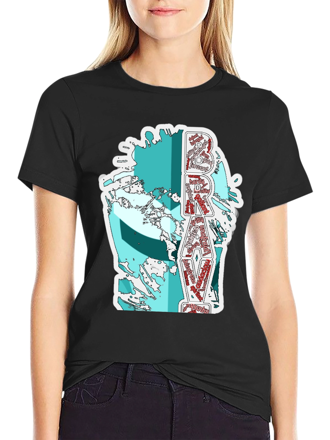 Brave Word Art Graphic T-Shirt - Black