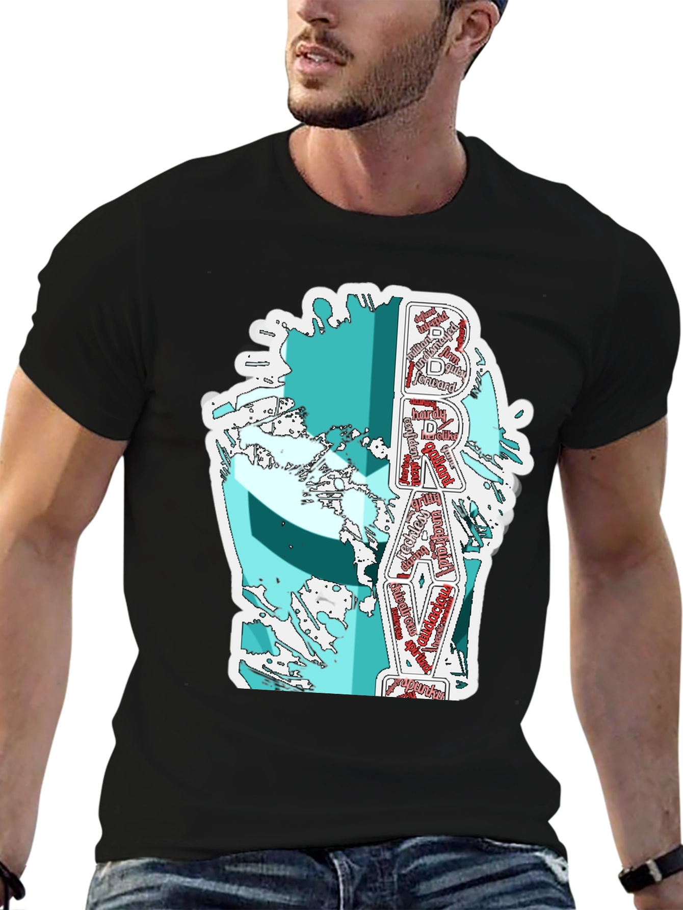 Brave Word Art Graphic T-Shirt - Black