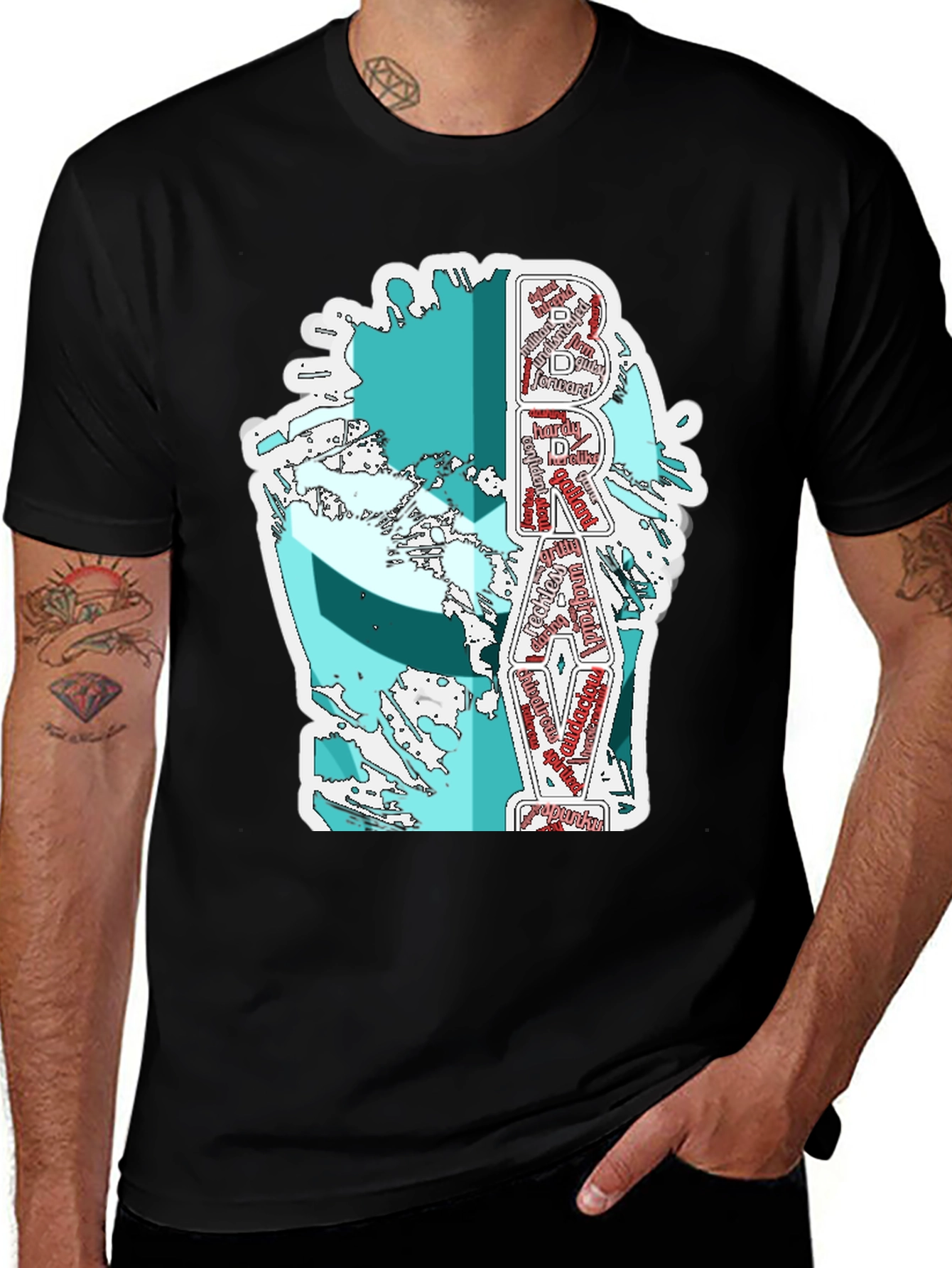 Brave Word Art Graphic T-Shirt - Black