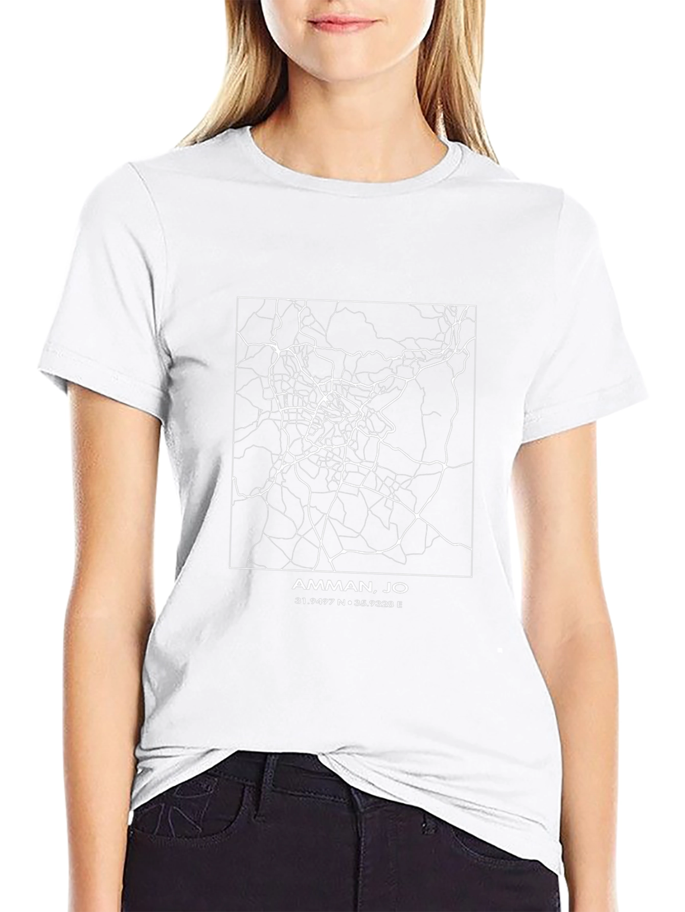 Amman Jordan City Map Black T-Shirt