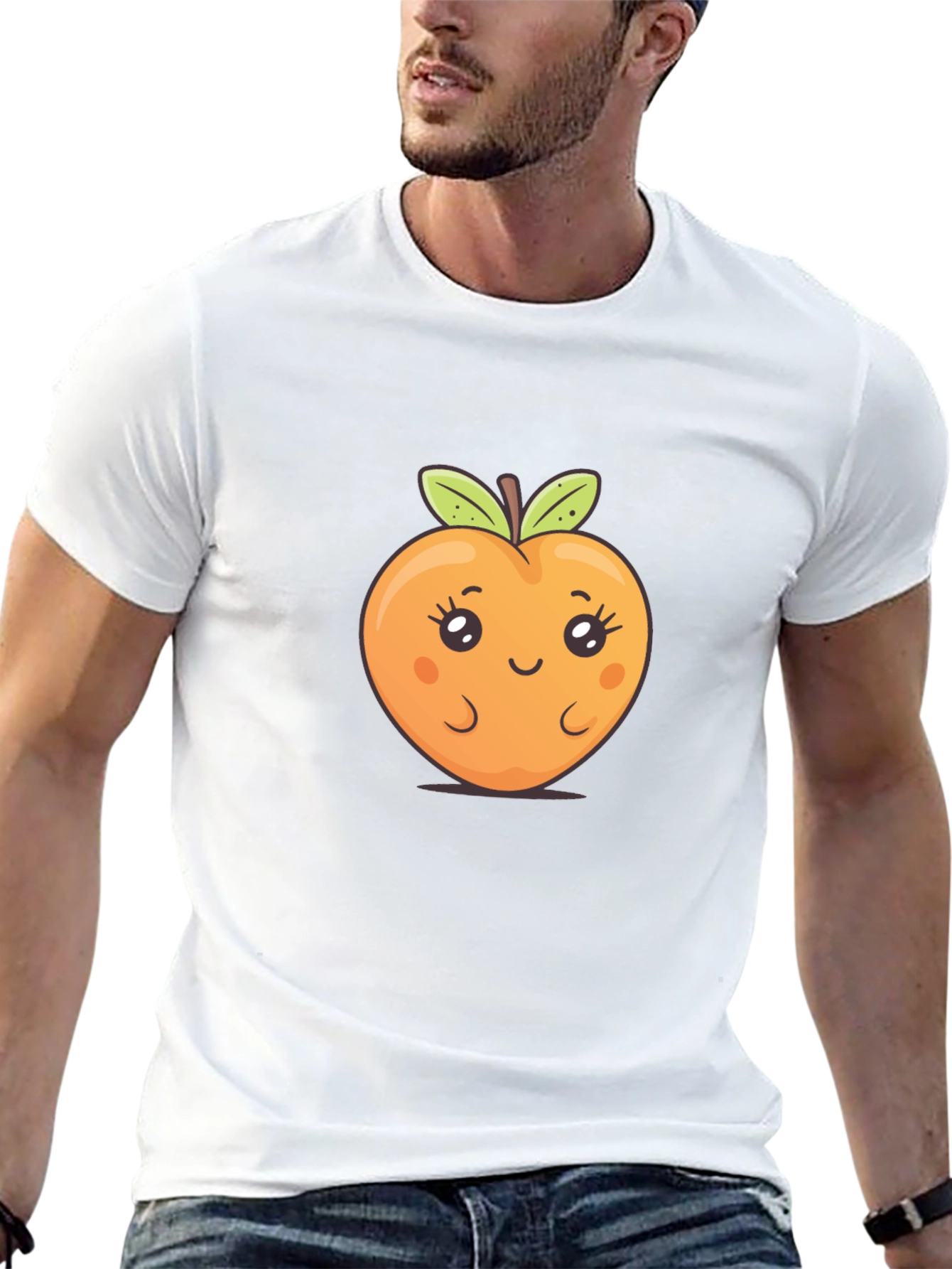 Cute Kawaii Peach Graphic T-Shirt - Black