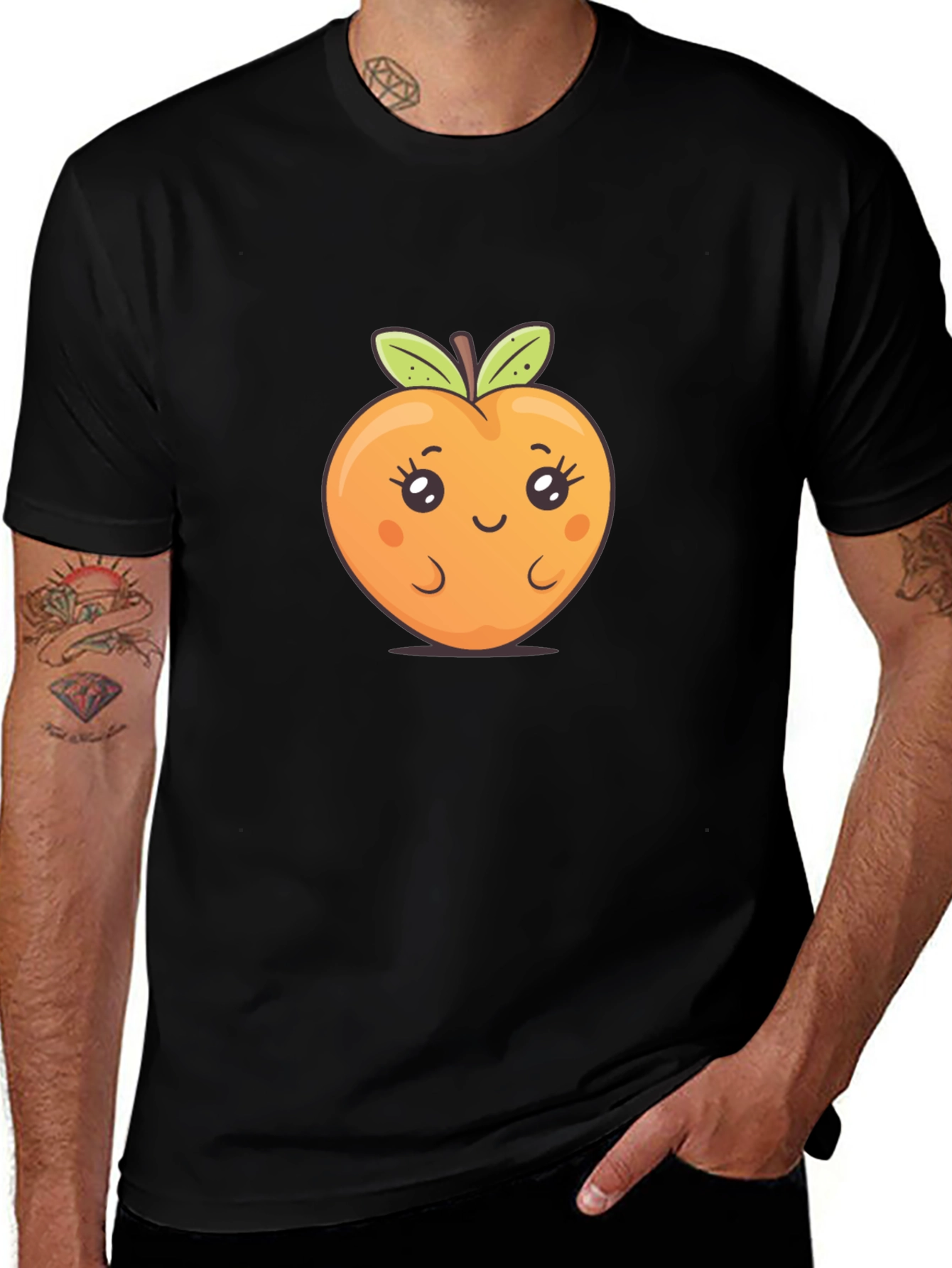 Cute Kawaii Peach Graphic T-Shirt - Black