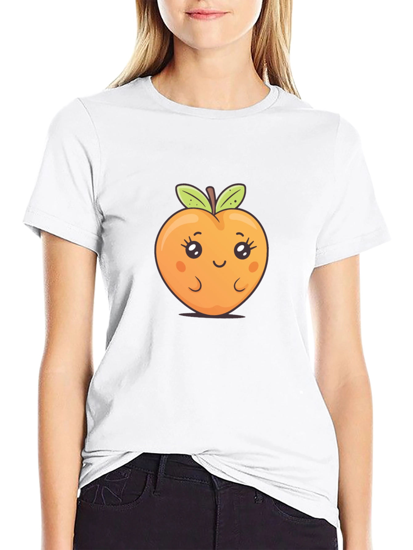 Cute Kawaii Peach Graphic T-Shirt - Black