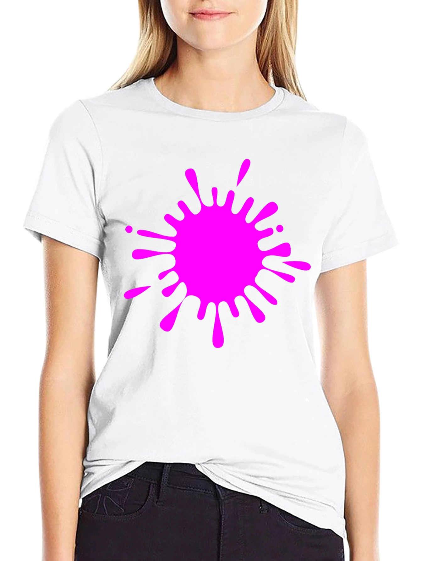 Black Tee with Vivid Pink Splatter Graphic